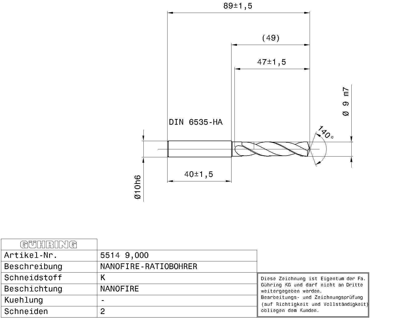 Guhring 3 x D ratio drill Carbide Fire Coated - Image 2