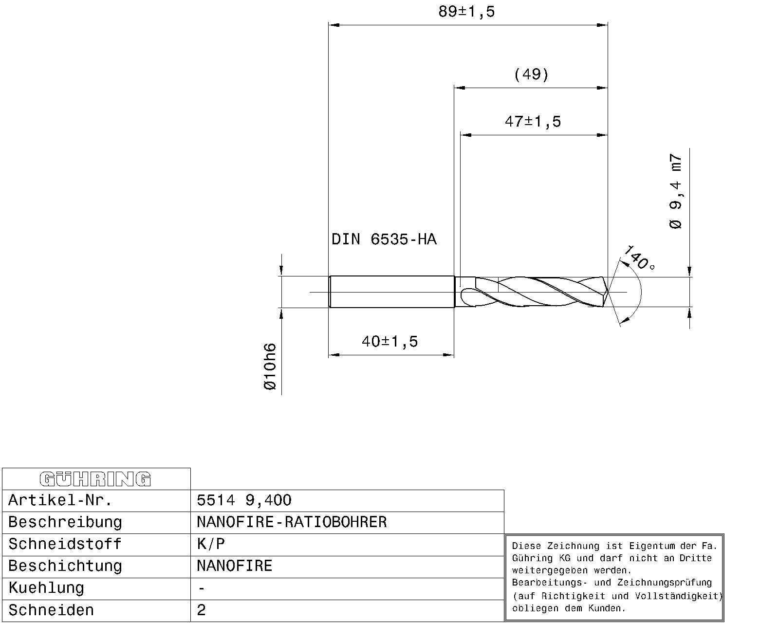 Guhring 3 x D ratio drill Carbide Fire Coated - Image 2