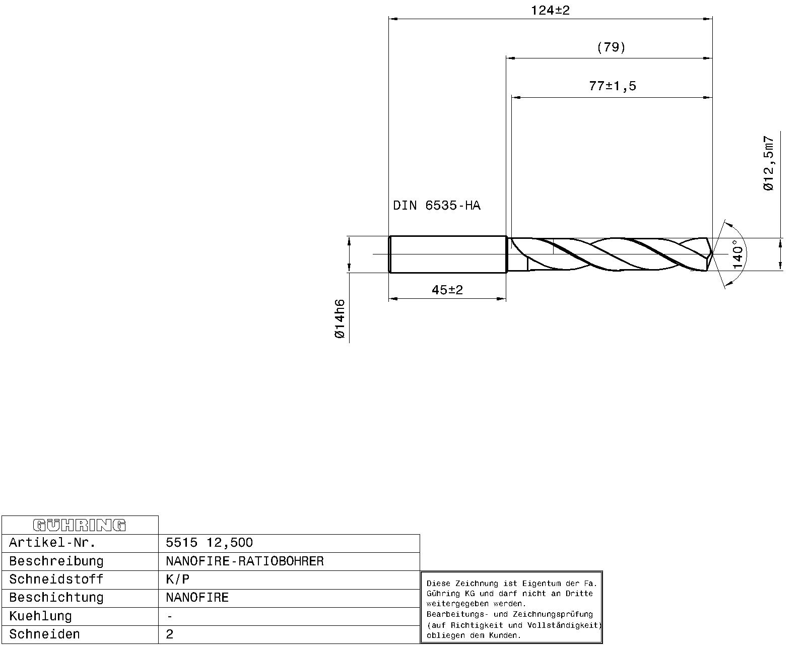 Guhring 5 x D ratio drill Carbide Fire Coated - Image 2