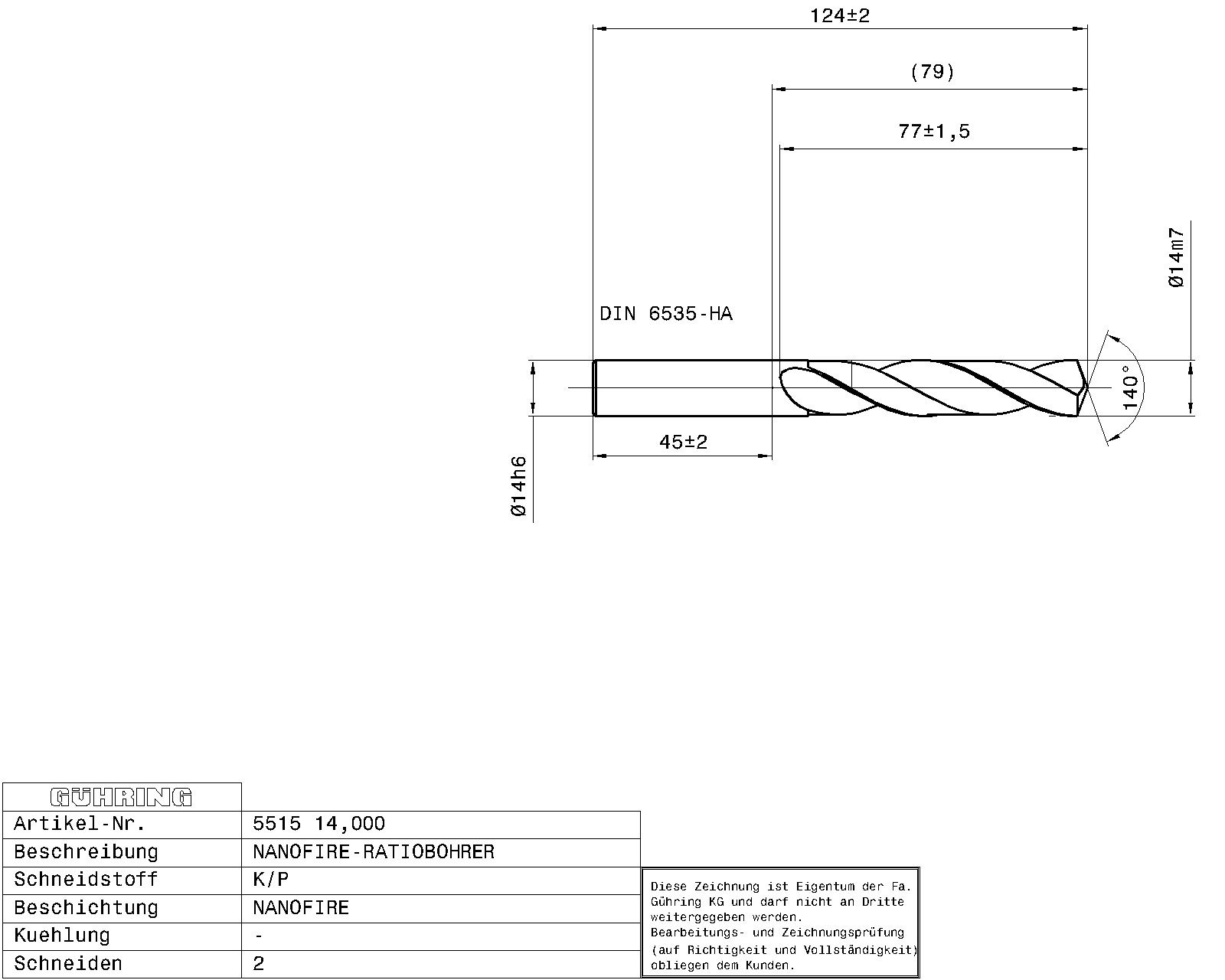 Guhring 5 x D ratio drill Carbide Fire Coated - Image 2