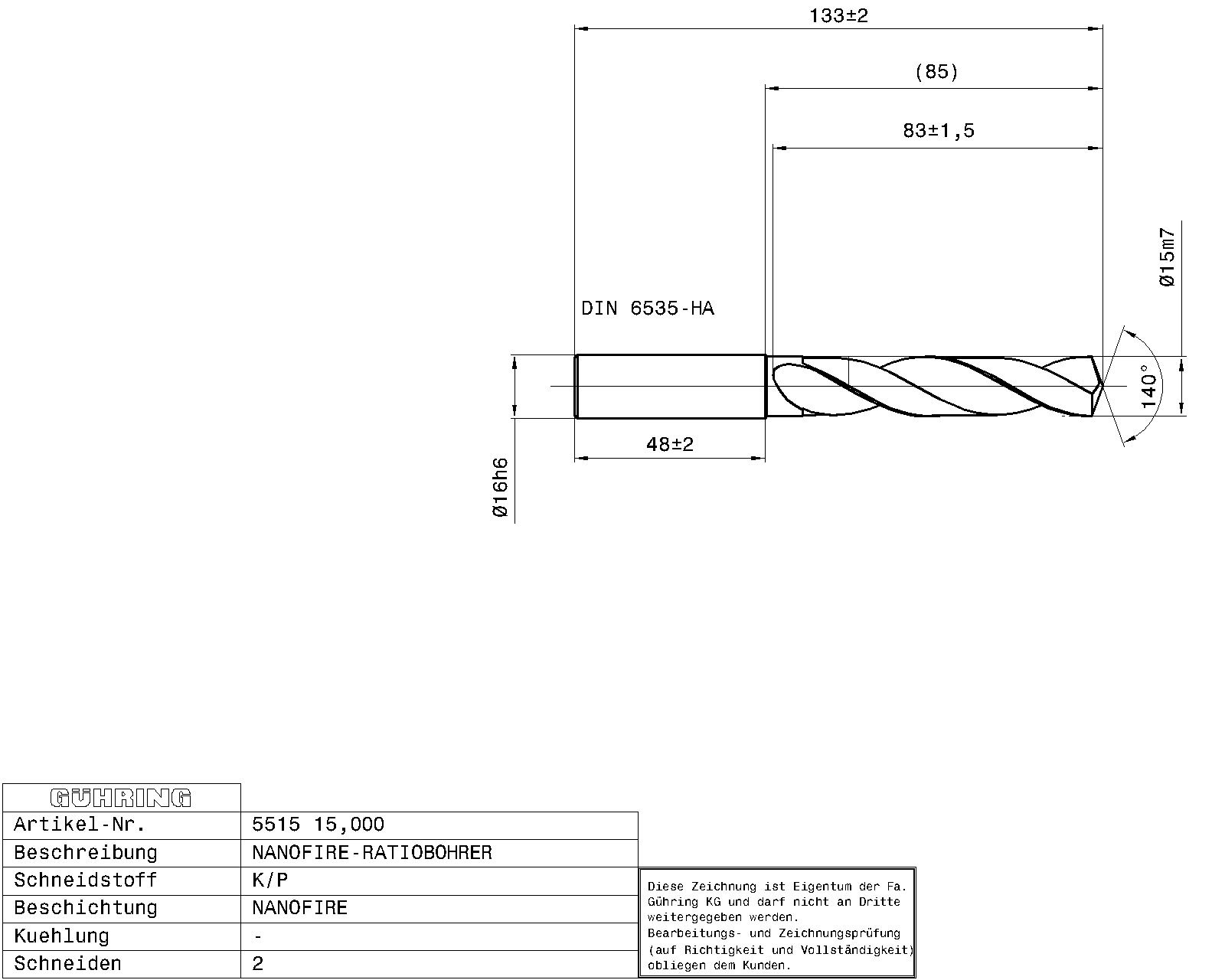 Guhring 5 x D ratio drill Carbide Fire Coated - Image 2