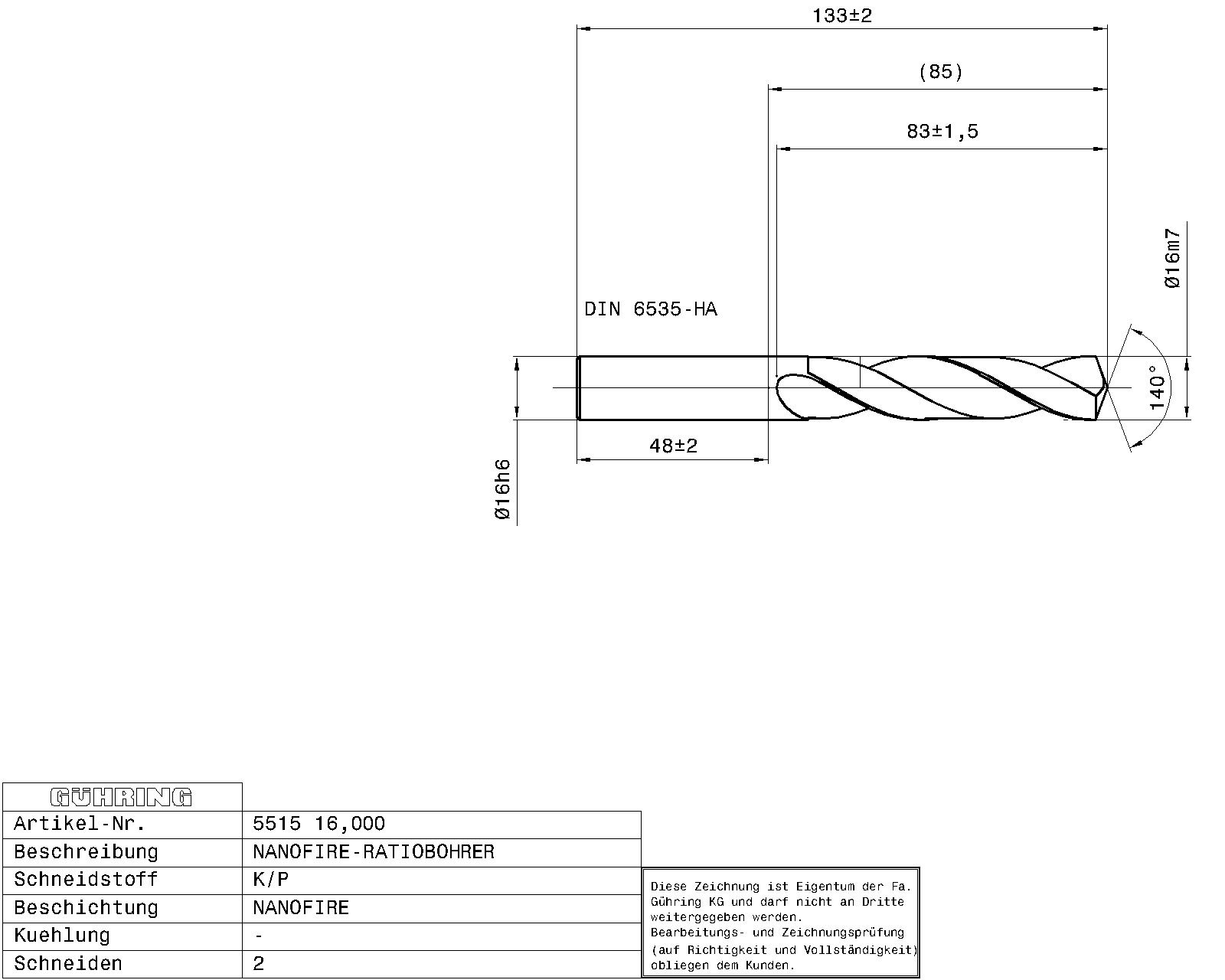 Guhring 5 x D ratio drill Carbide Fire Coated - Image 2