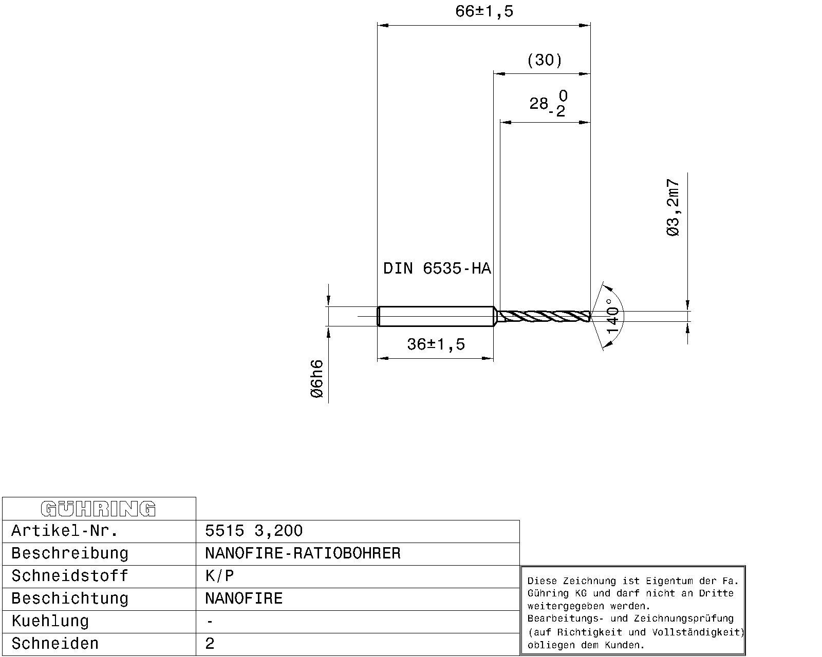 Guhring 5 x D ratio drill Carbide Fire Coated - Image 2
