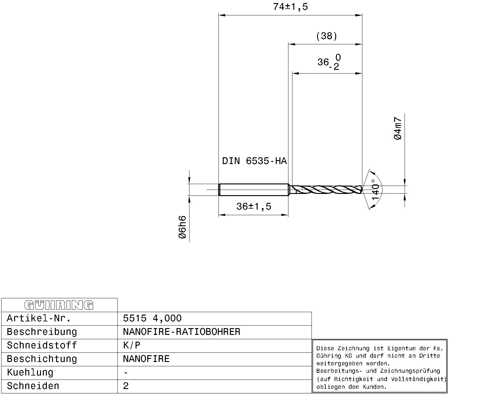 Guhring 5 x D ratio drill Carbide Fire Coated - Image 2