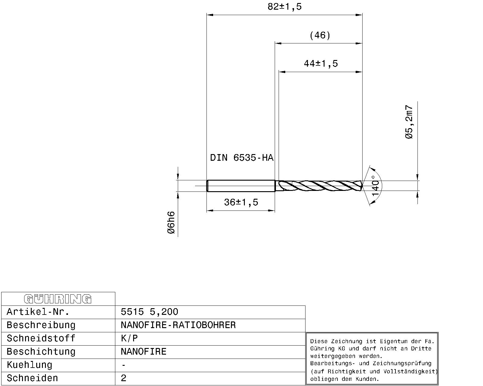 Guhring 5 x D ratio drill Carbide Fire Coated - Image 2