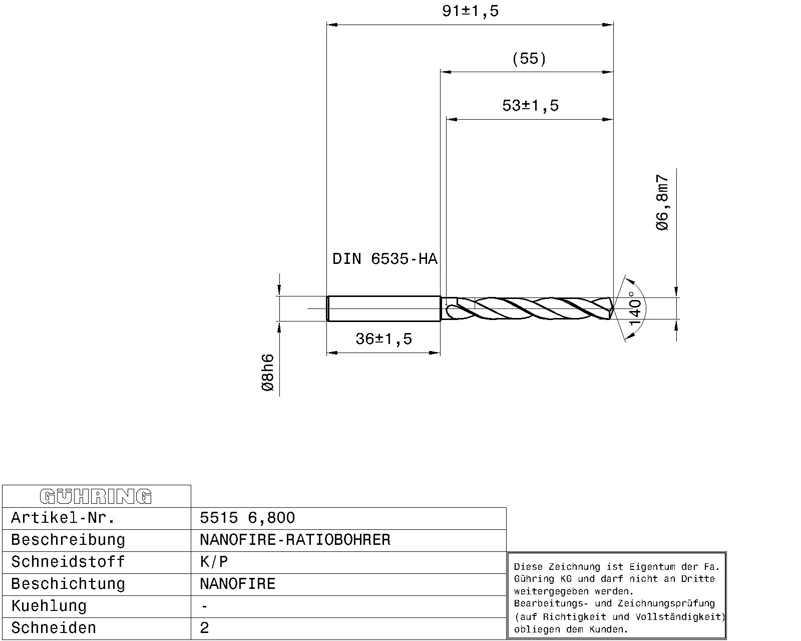 Guhring 5 x D ratio drill Carbide Fire Coated - Image 2
