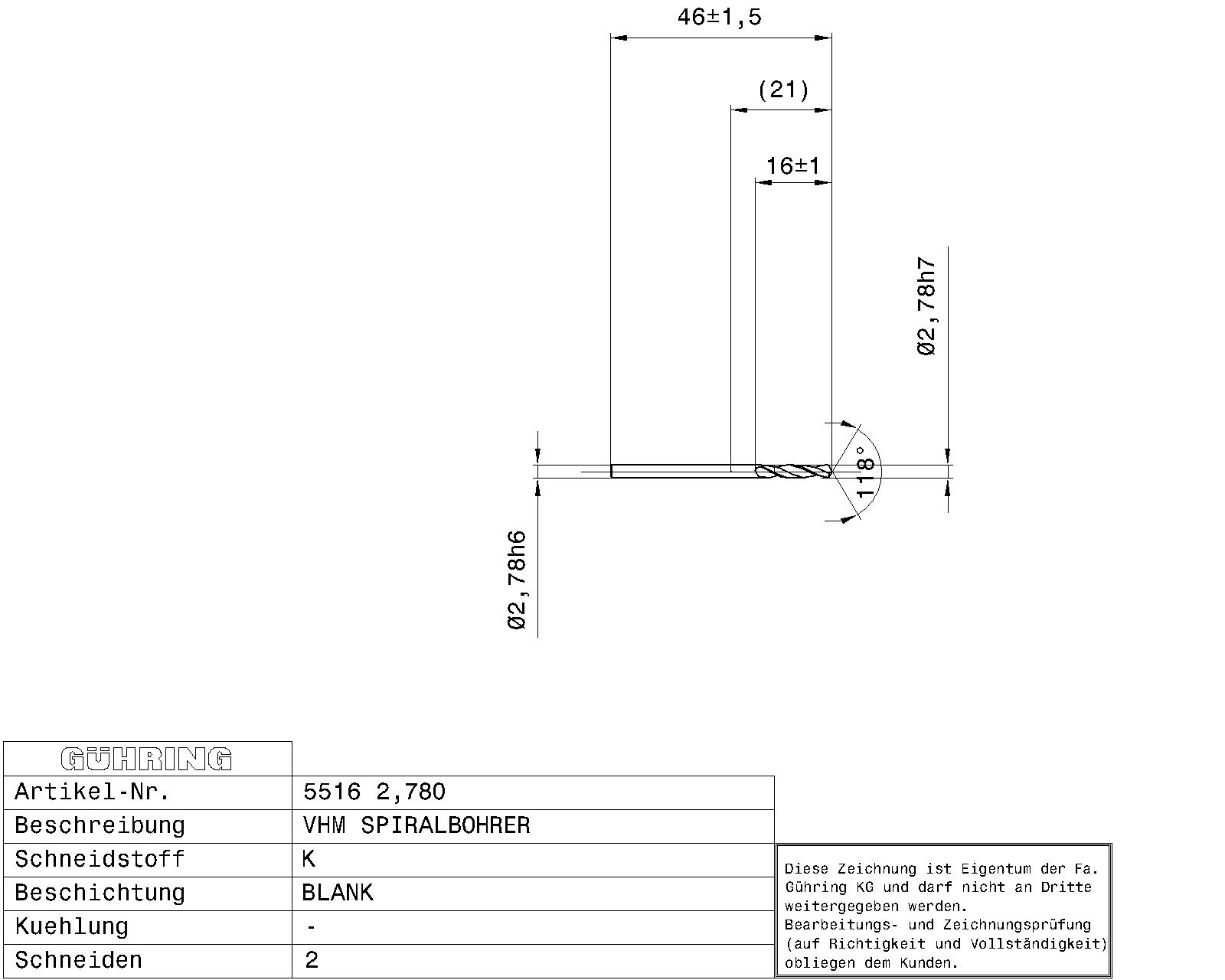 Guhring Stub drill Solid Carbide 7/64 - Image 2