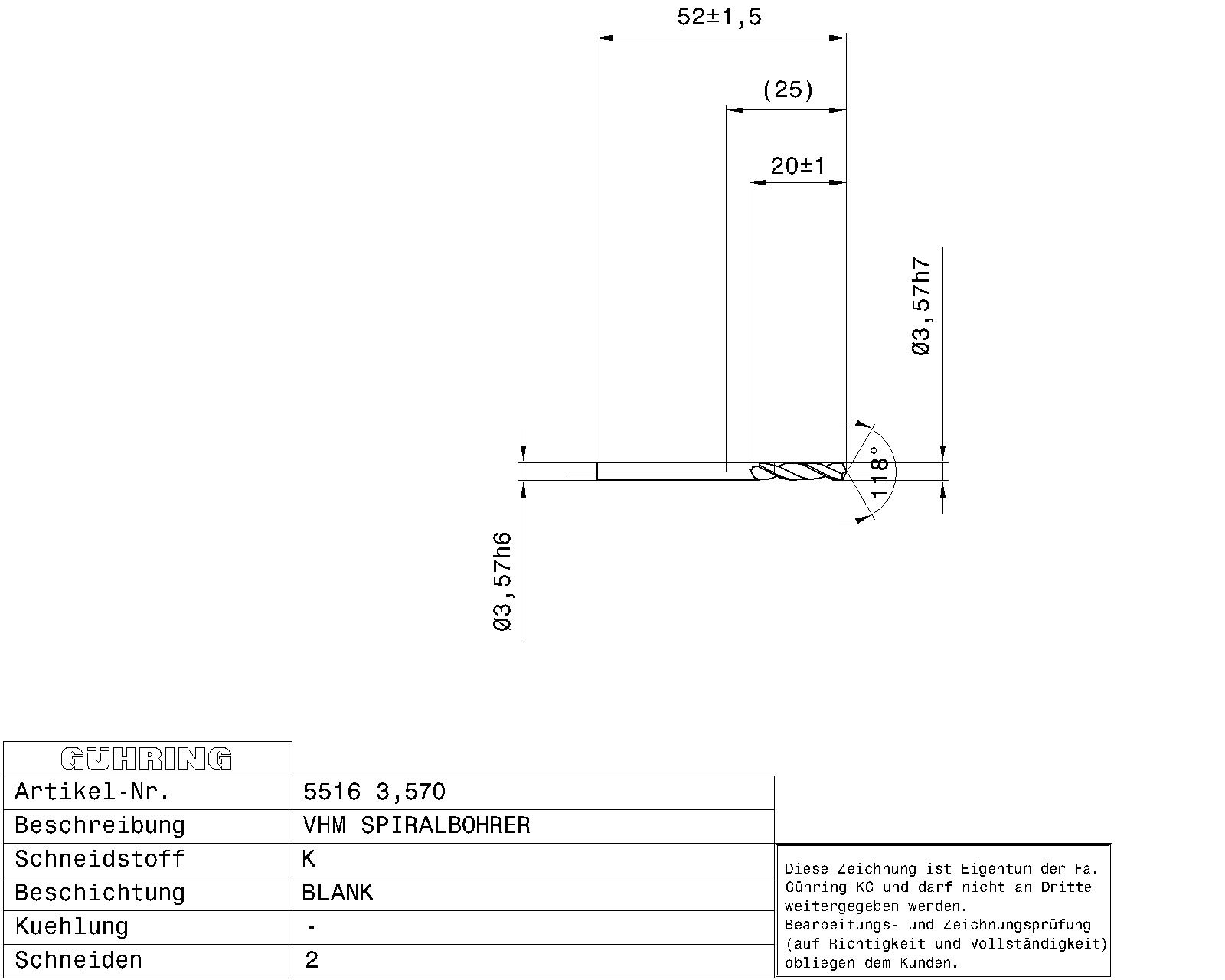 Guhring Stub drill Solid Carbide 9/64 - Image 2