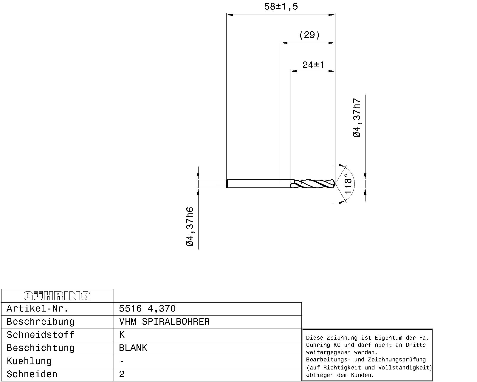 Guhring Stub drill Solid Carbide 11/64 - Image 2