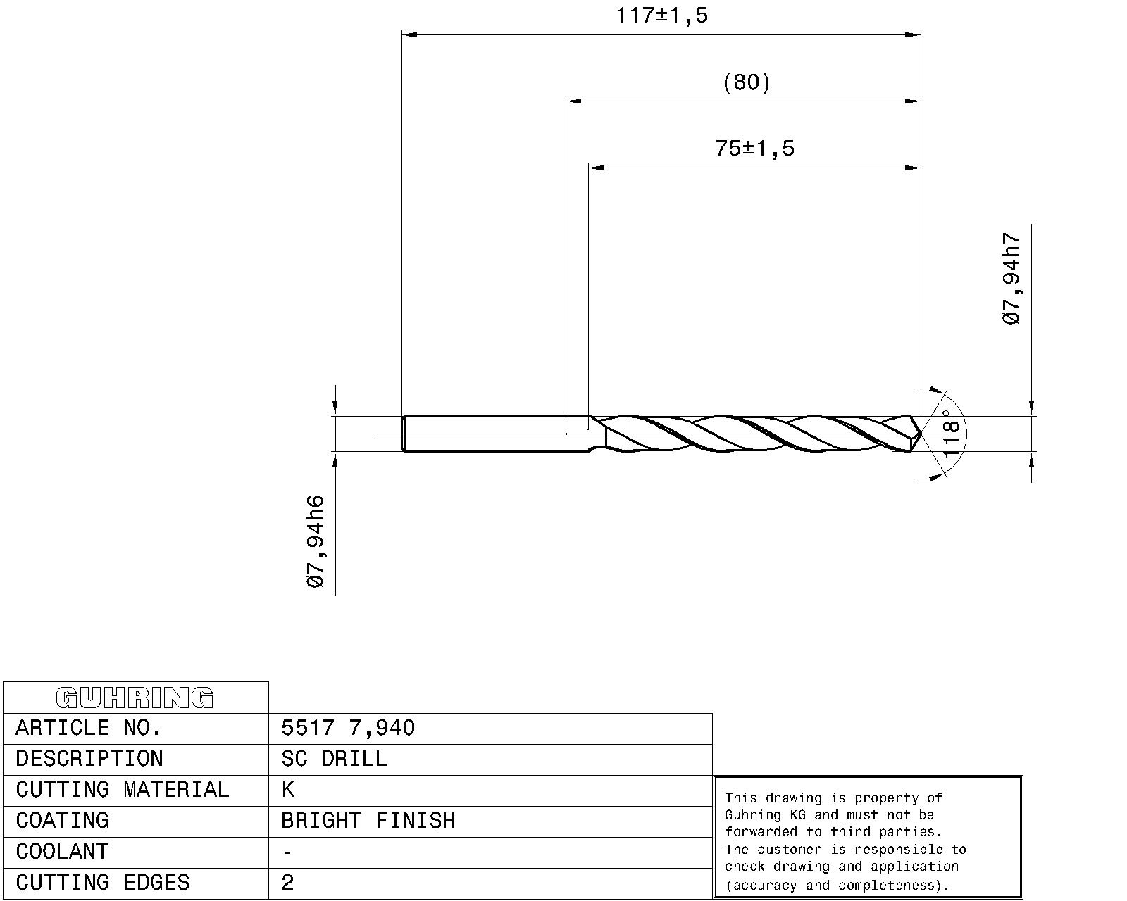 Guhring Jobber drill Solid Carbide 5/16 - Image 2