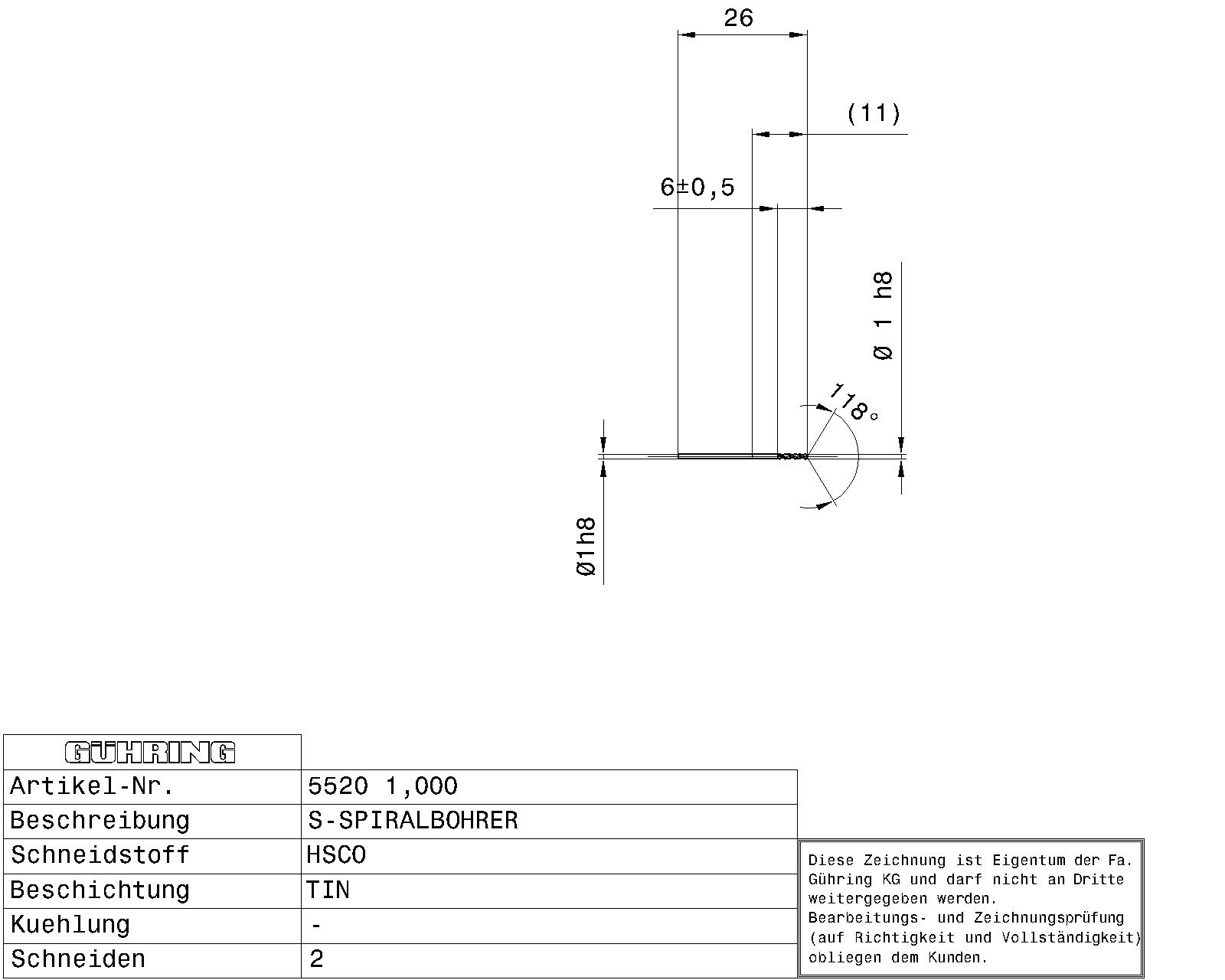 Guhring Stub drill HSCO TiN Coated - Image 2