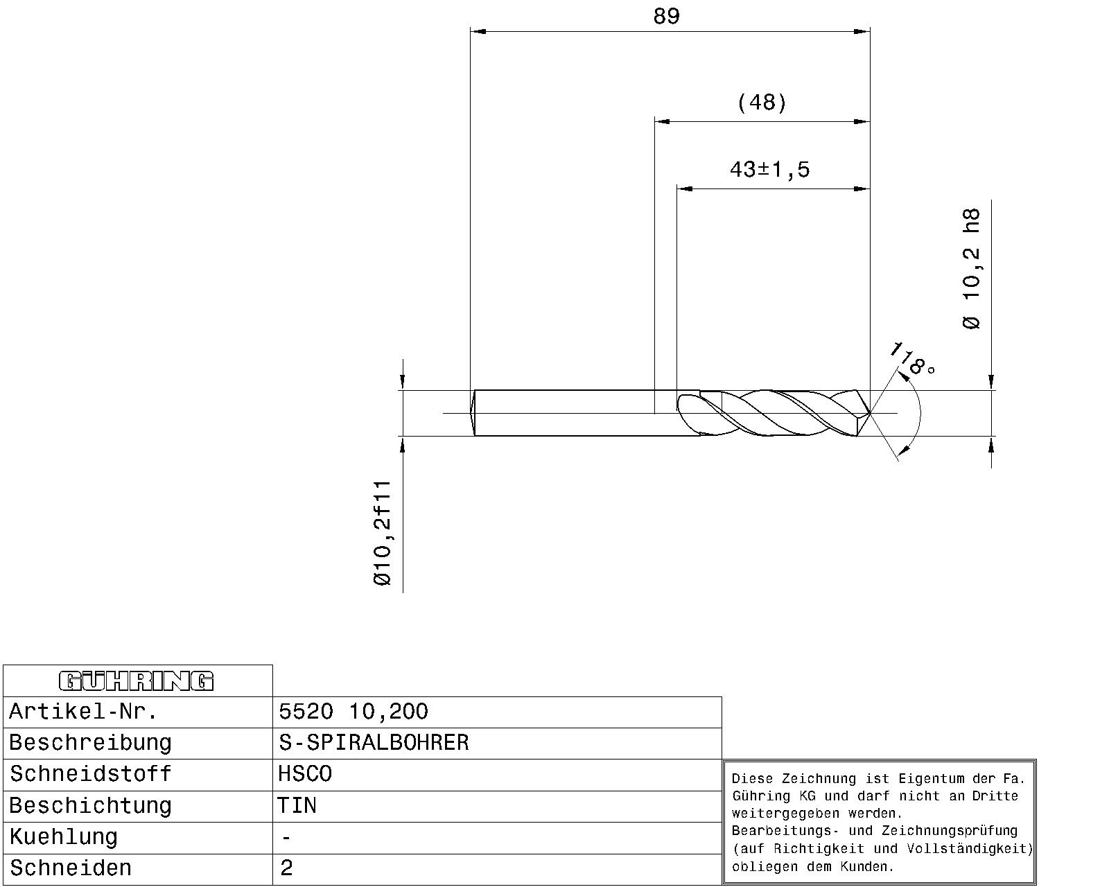 Guhring Stub drill HSCO TiN Coated - Image 2