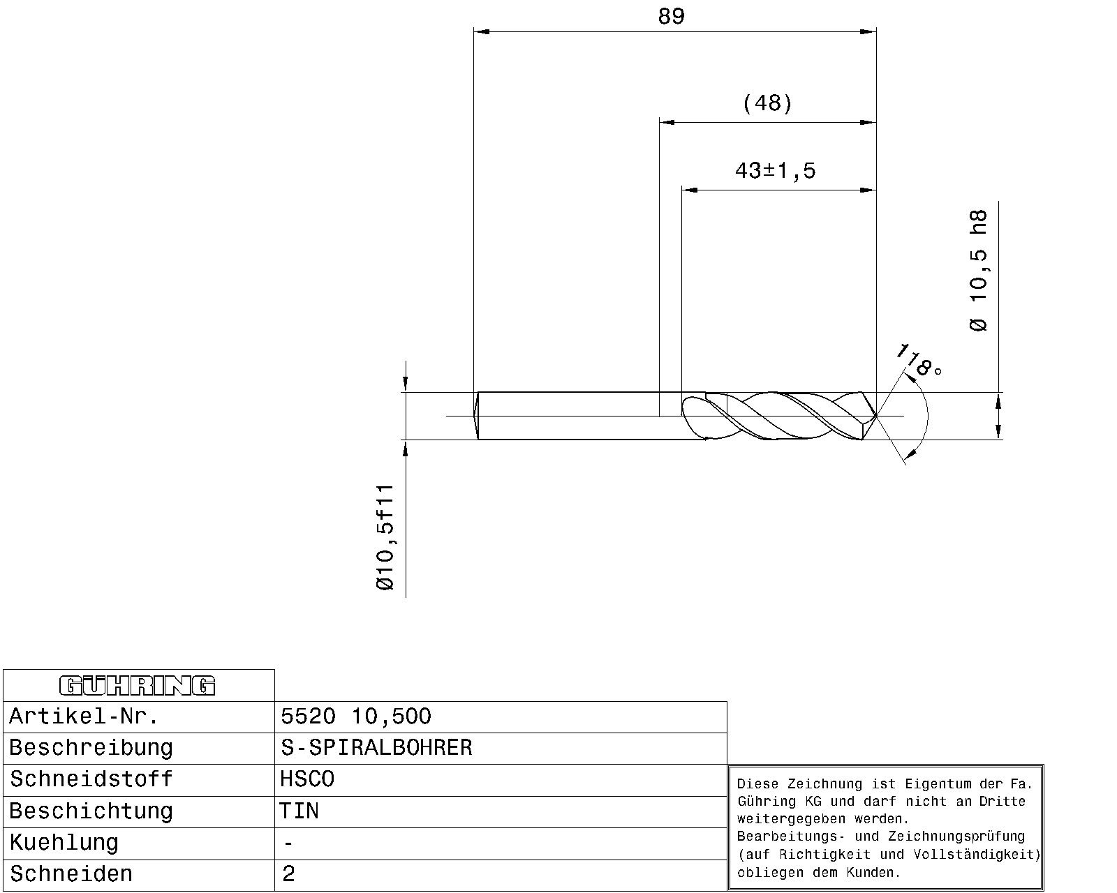 Guhring Stub drill HSCO TiN Coated - Image 2