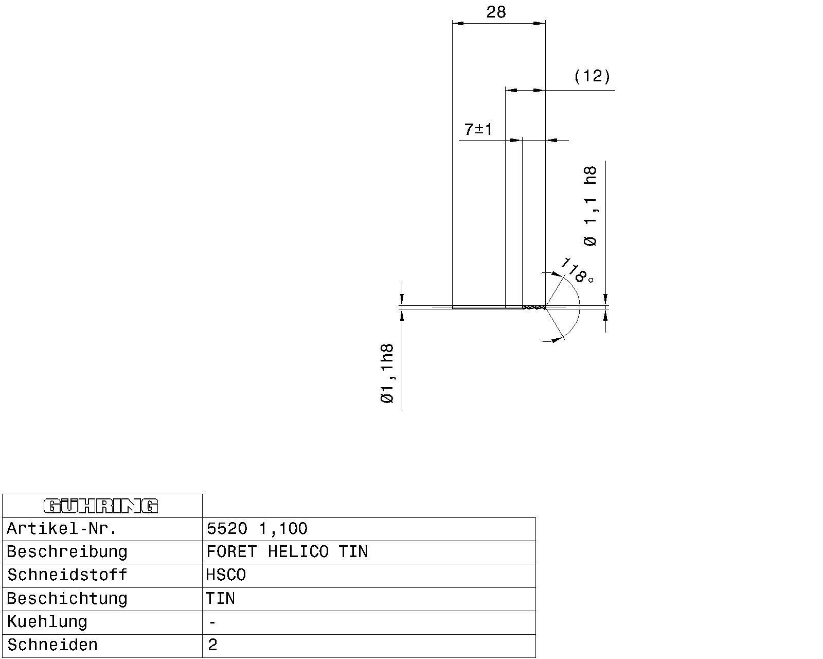 Guhring Stub drill HSCO TiN Coated - Image 2