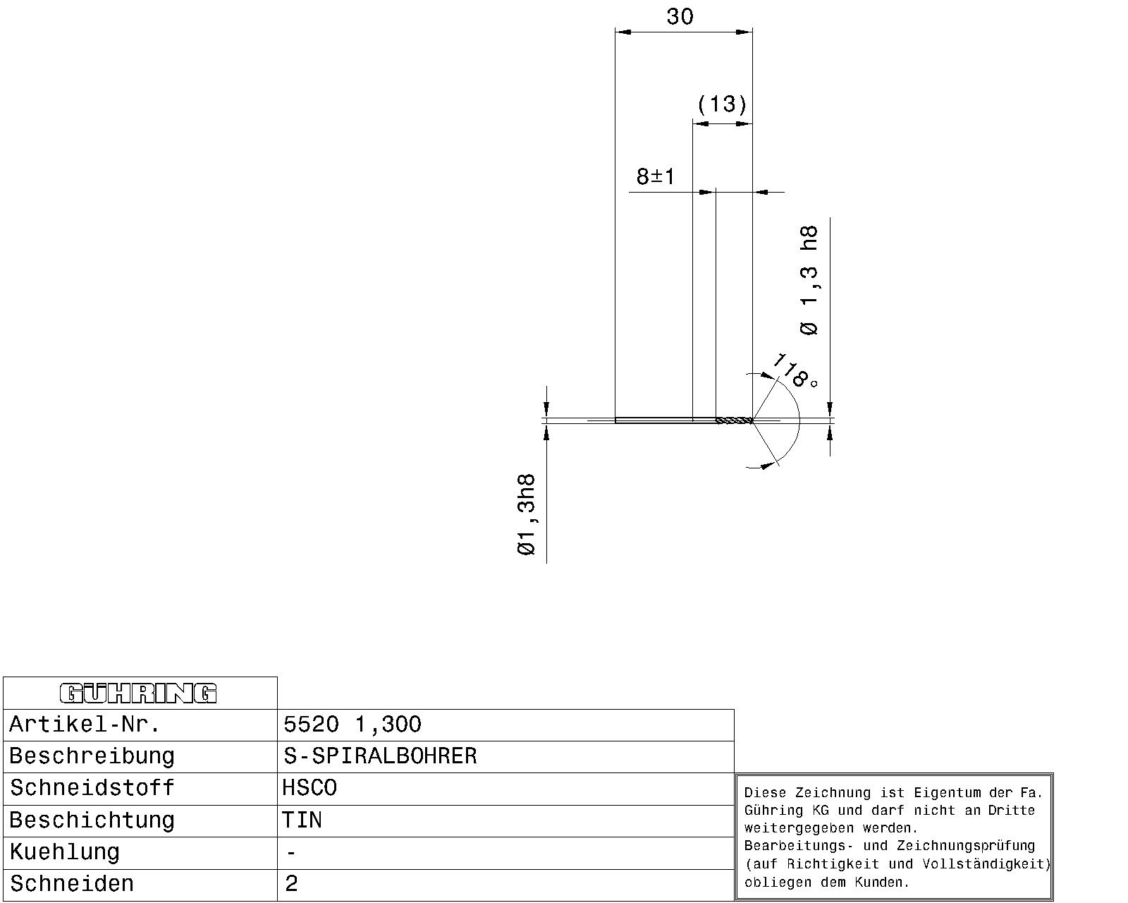 Guhring Stub drill HSCO TiN Coated - Image 2