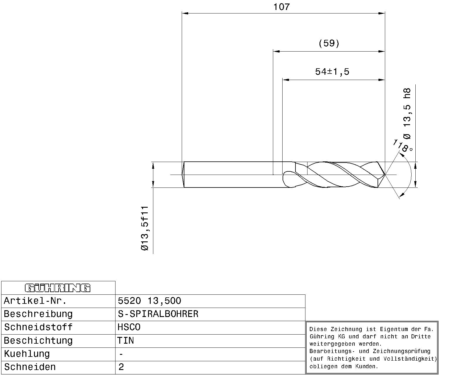 Guhring Stub drill HSCO TiN Coated - Image 2