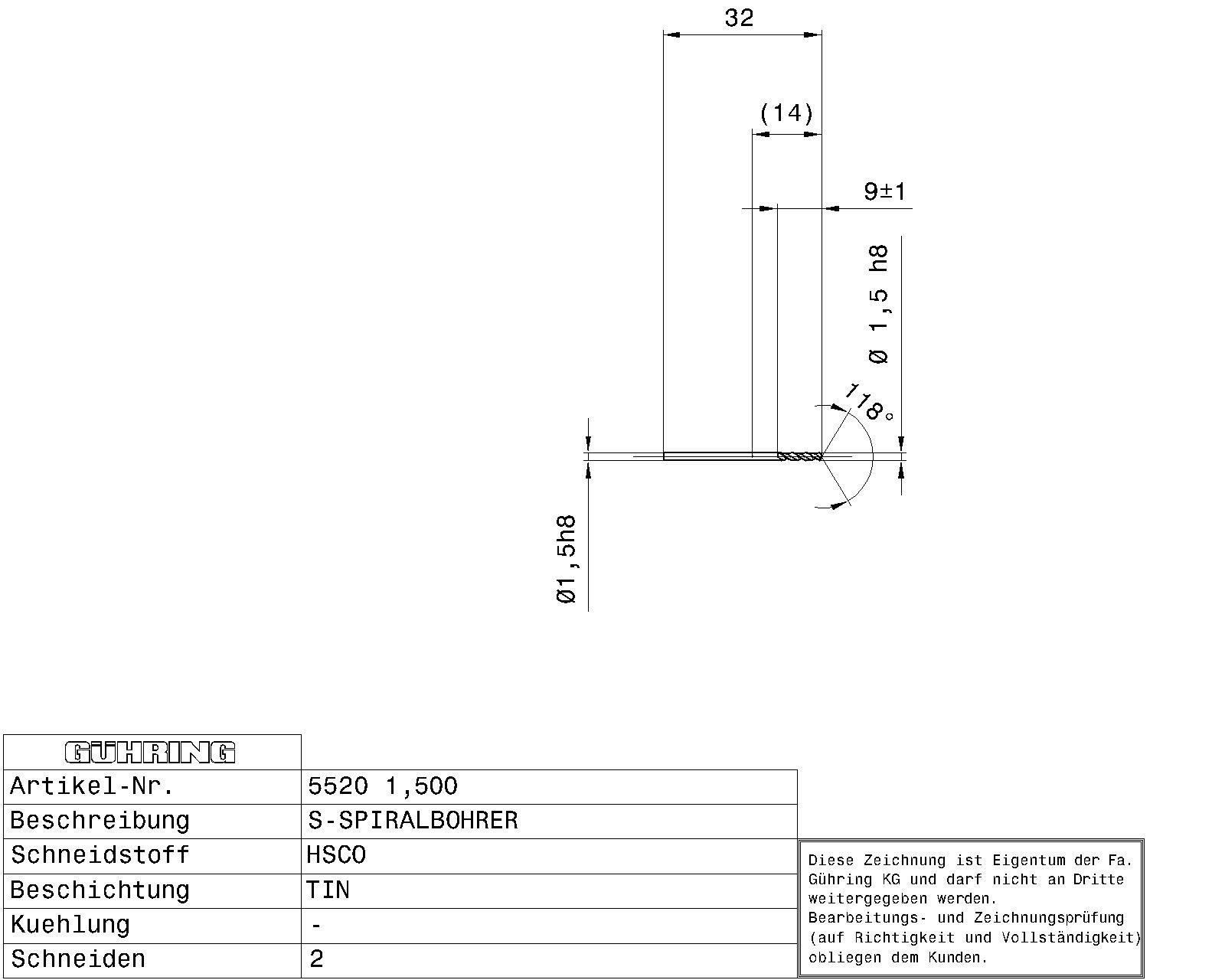 Guhring Stub drill HSCO TiN Coated - Image 2