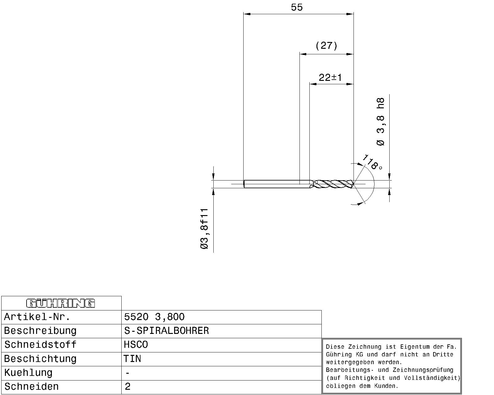 Guhring Stub drill HSCO TiN Coated - Image 2