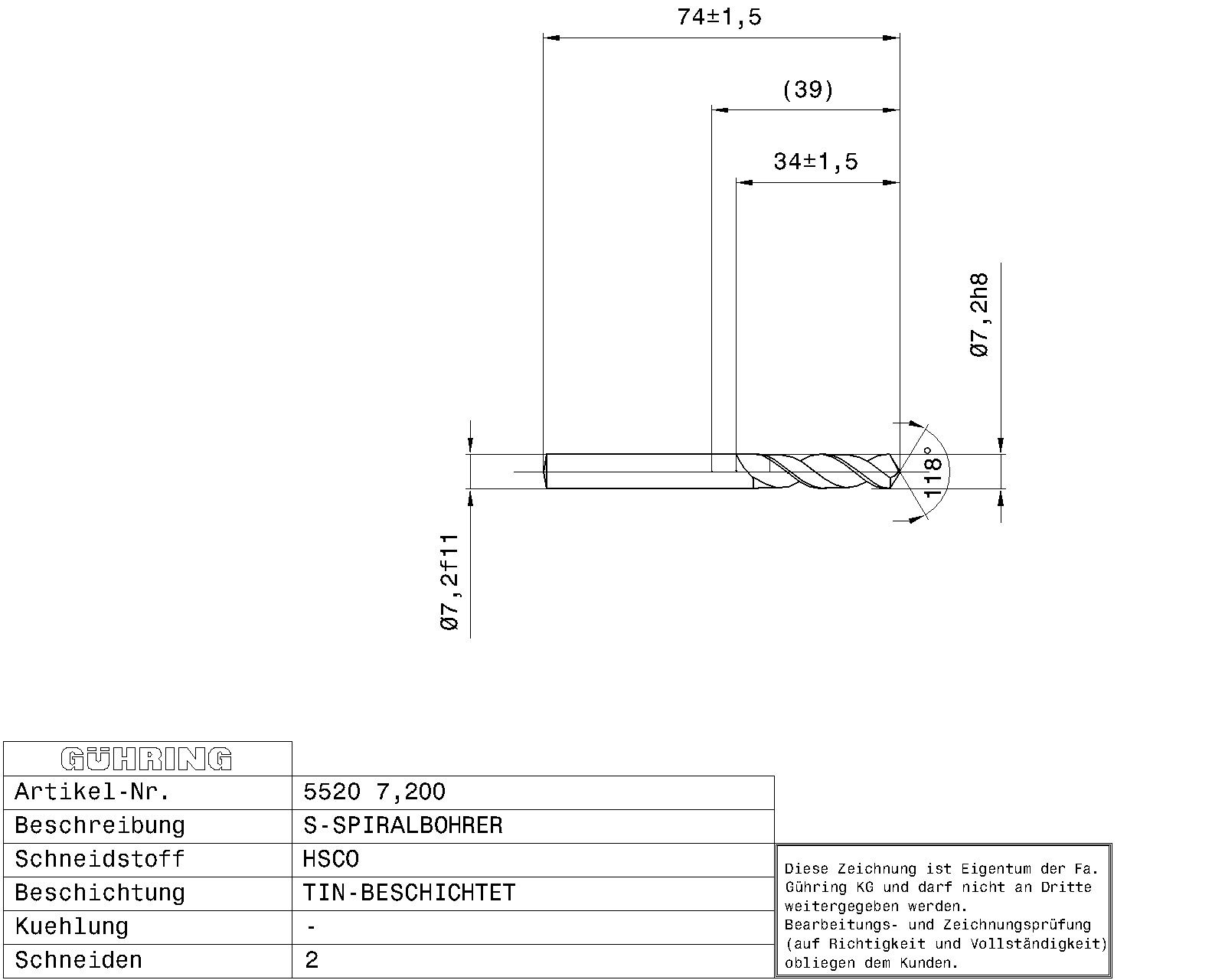 Guhring Stub drill HSCO TiN Coated - Image 2