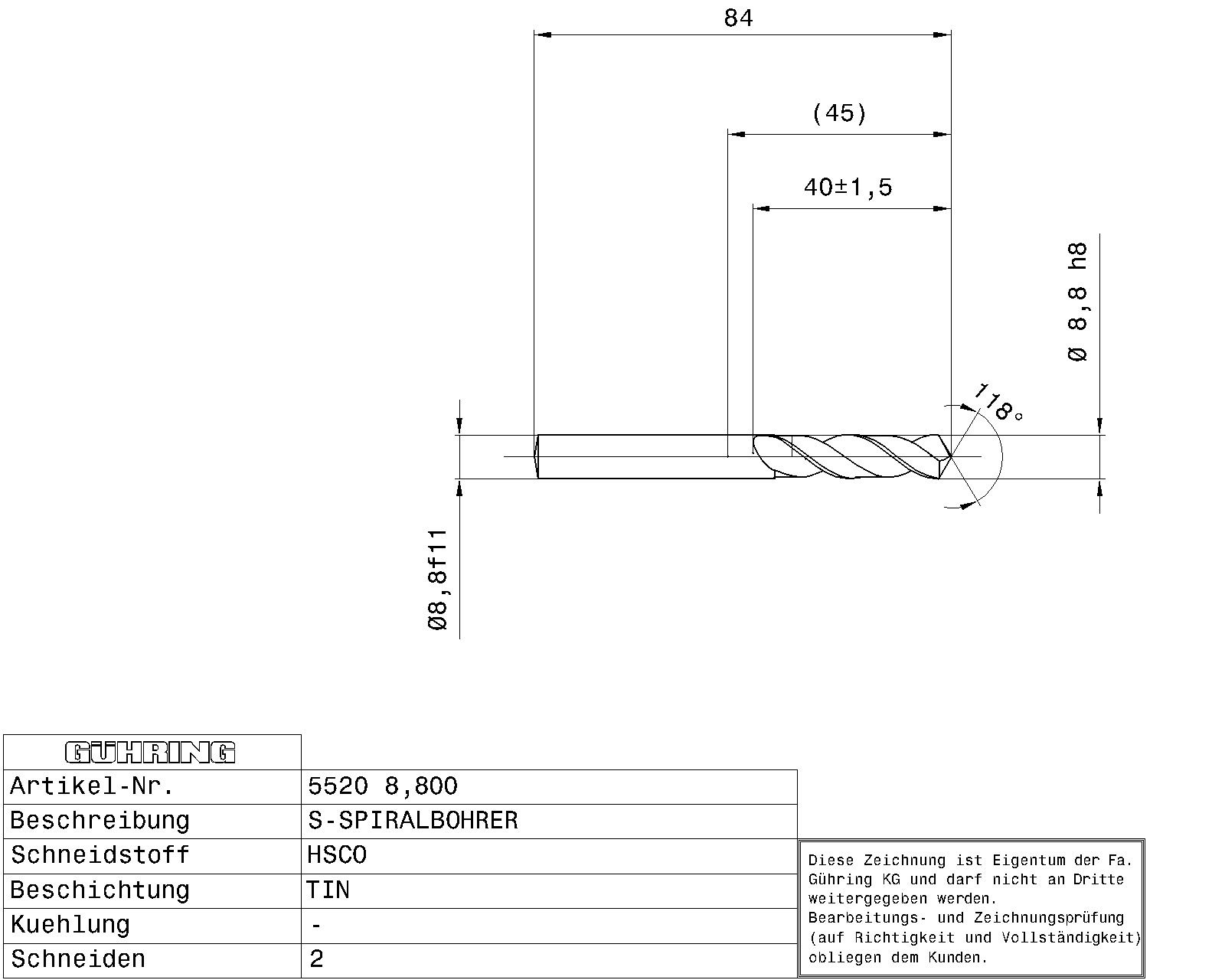 Guhring Stub drill HSCO TiN Coated - Image 2