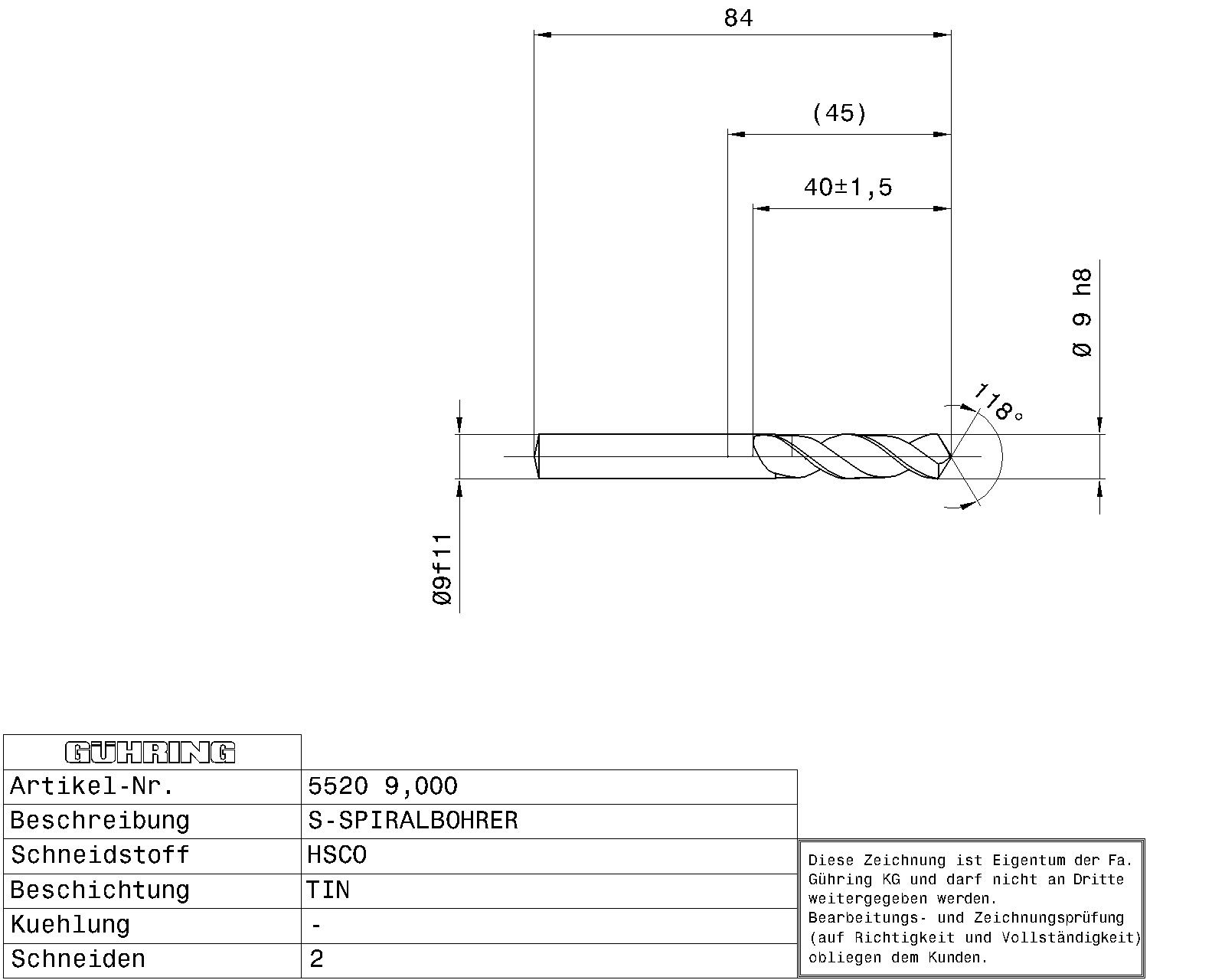 Guhring Stub drill HSCO TiN Coated - Image 2