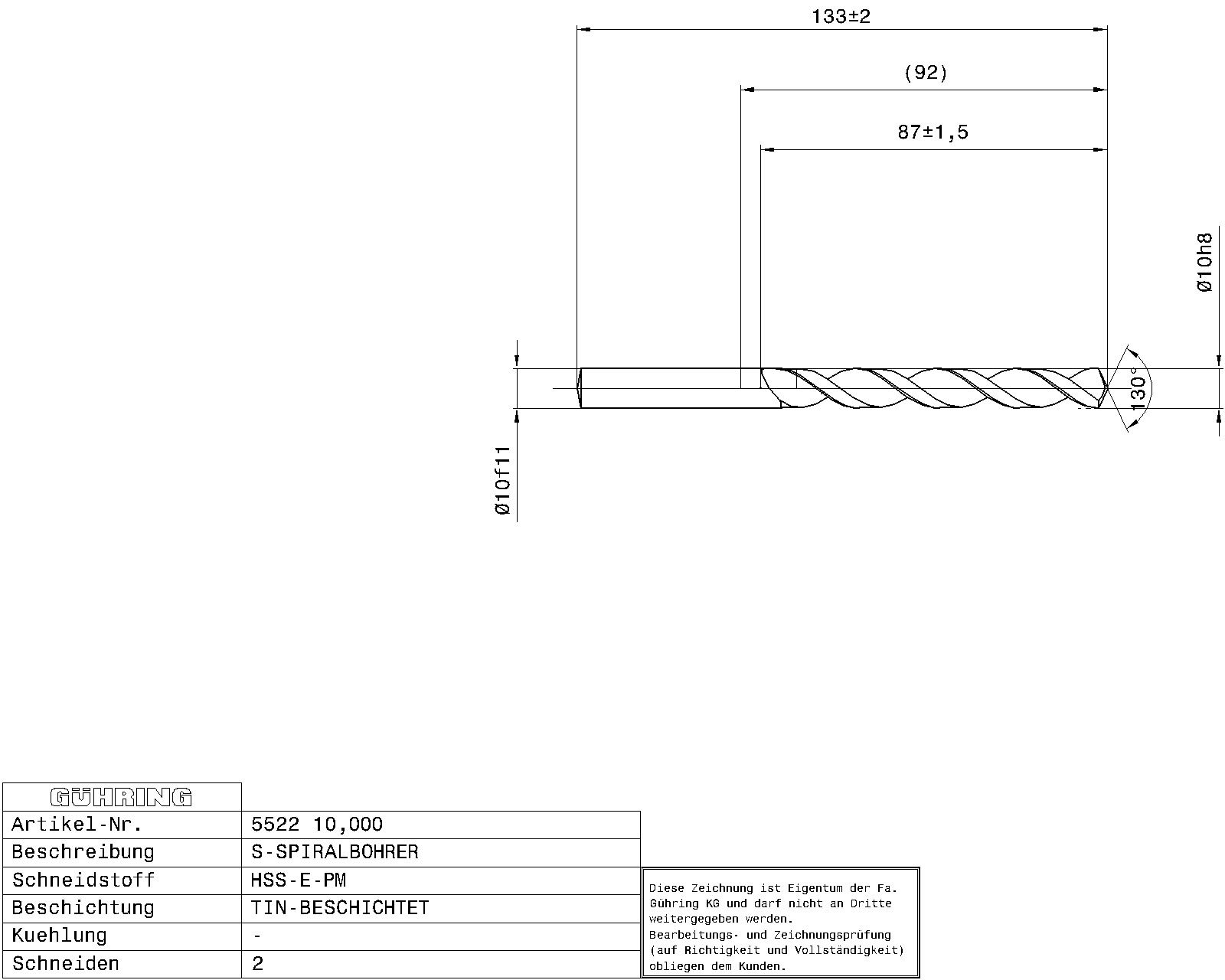Guhring Jobber drill HSS-E-PM TiN Coated - Image 2