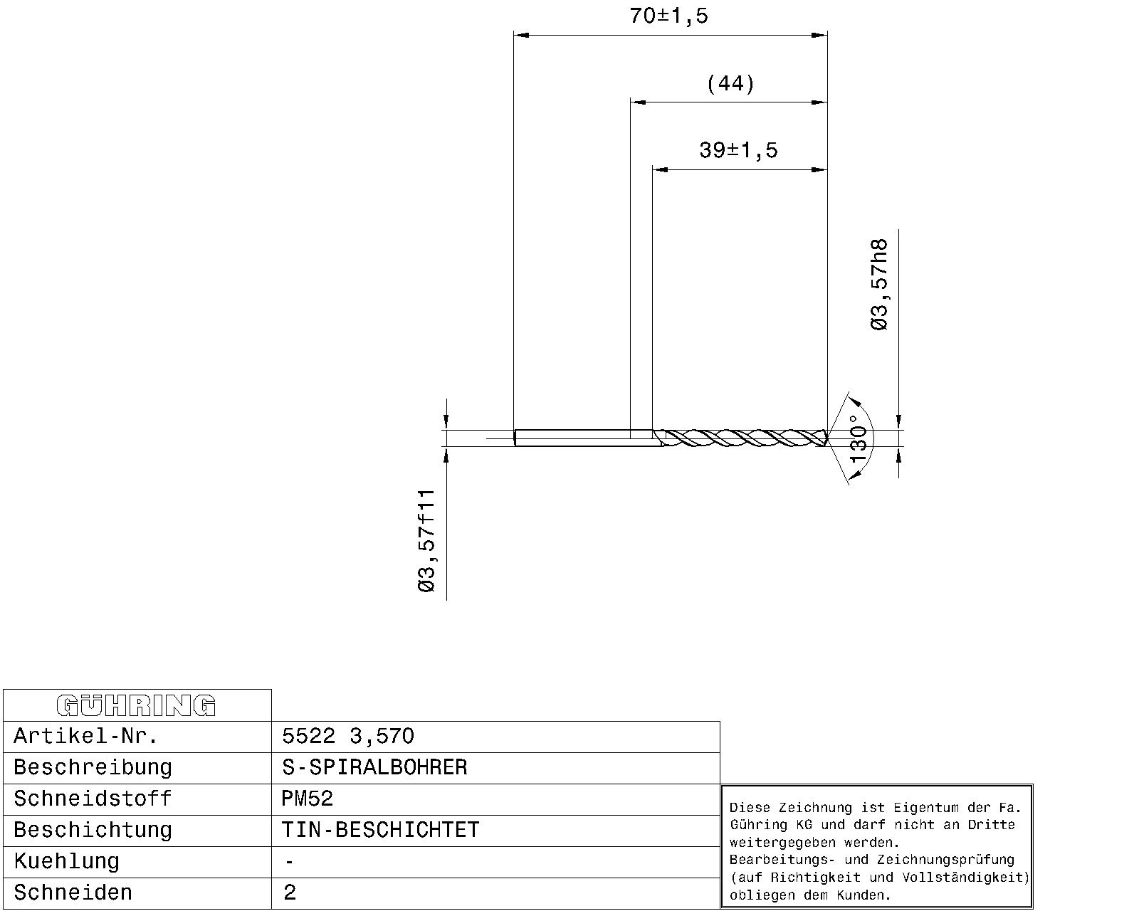 Guhring Jobber drill HSS-E-PM TiN Coated 9/64 - Image 2