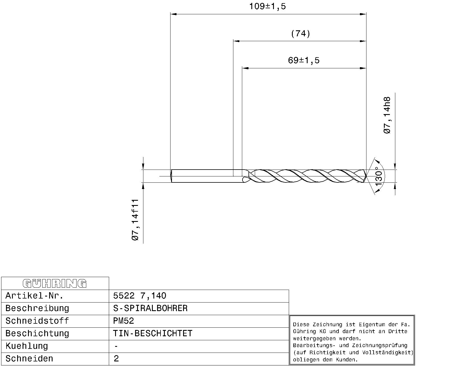 Guhring Jobber drill HSS-E-PM TiN Coated 9/32 - Image 2