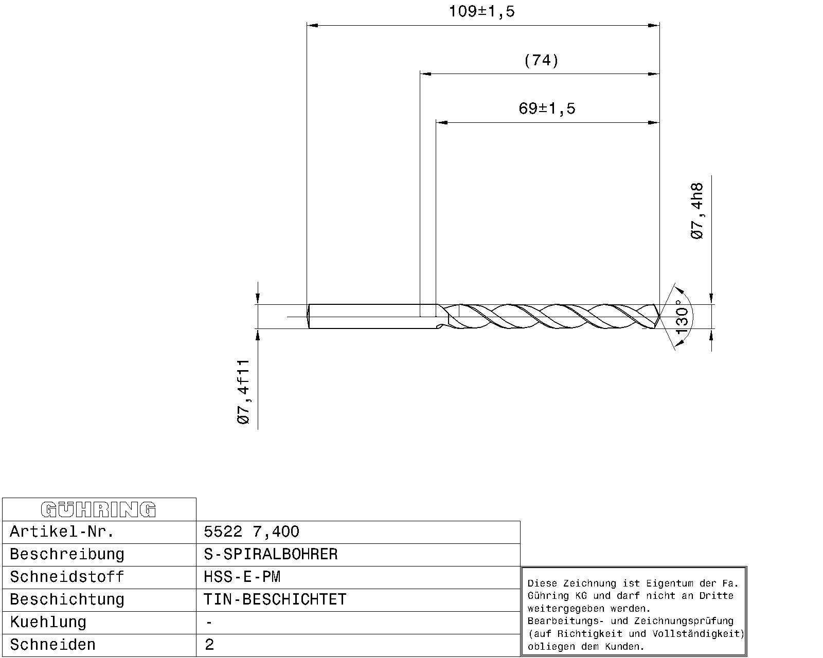 Guhring Jobber drill HSS-E-PM TiN Coated - Image 2