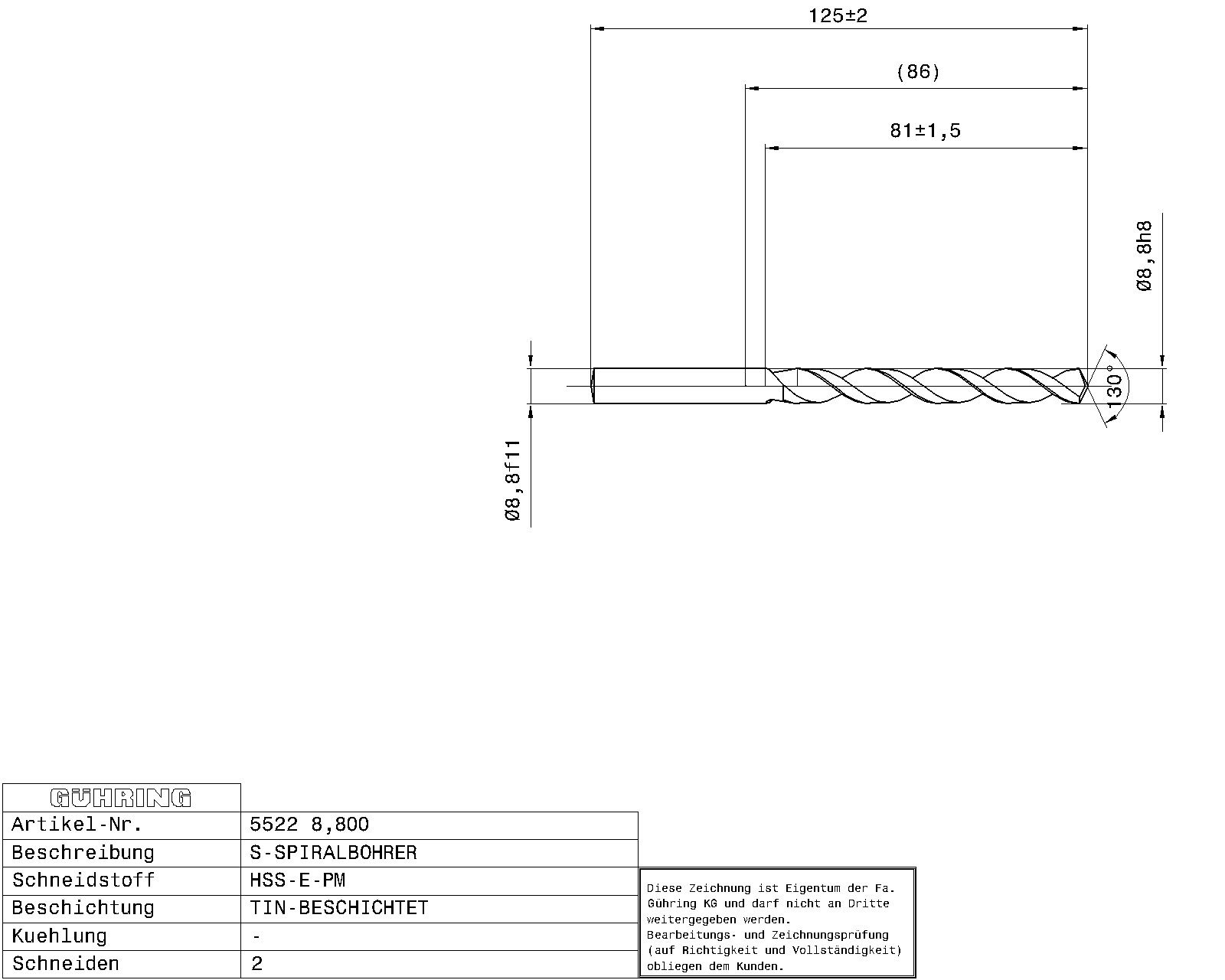 Guhring Jobber drill HSS-E-PM TiN Coated - Image 2