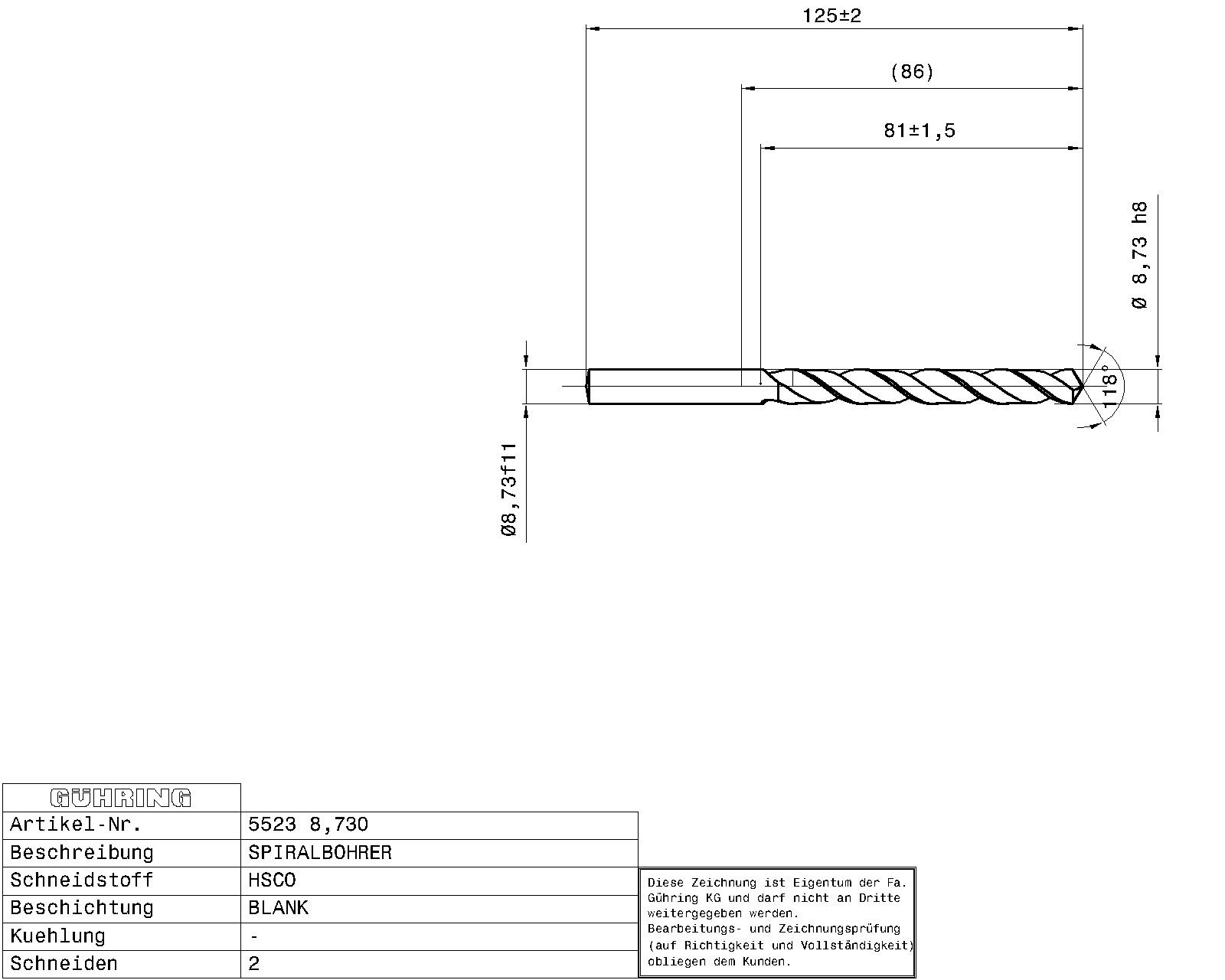 Guhring Jobber drill HSCO 11/32 - Image 2