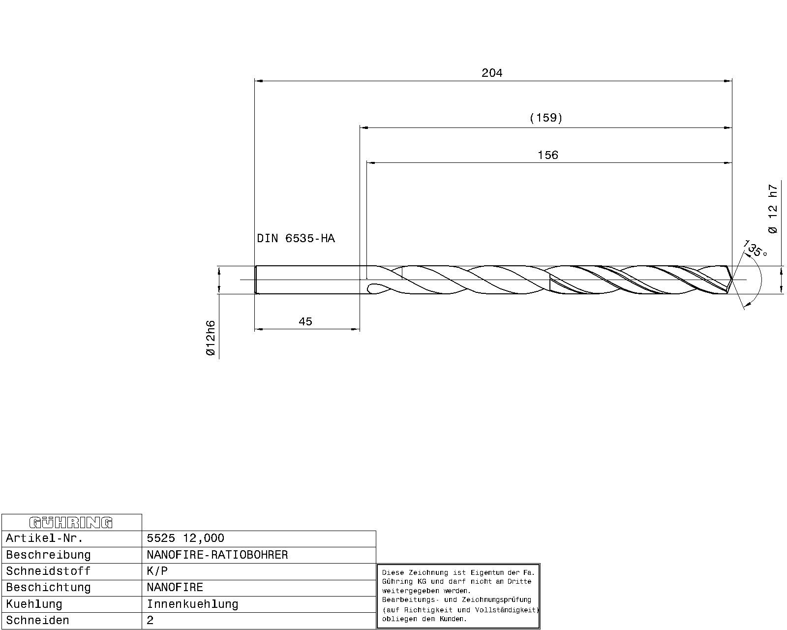 Guhring Carbide 12xd Radio Drill With Oil Feed. Fire Coated - Image 2
