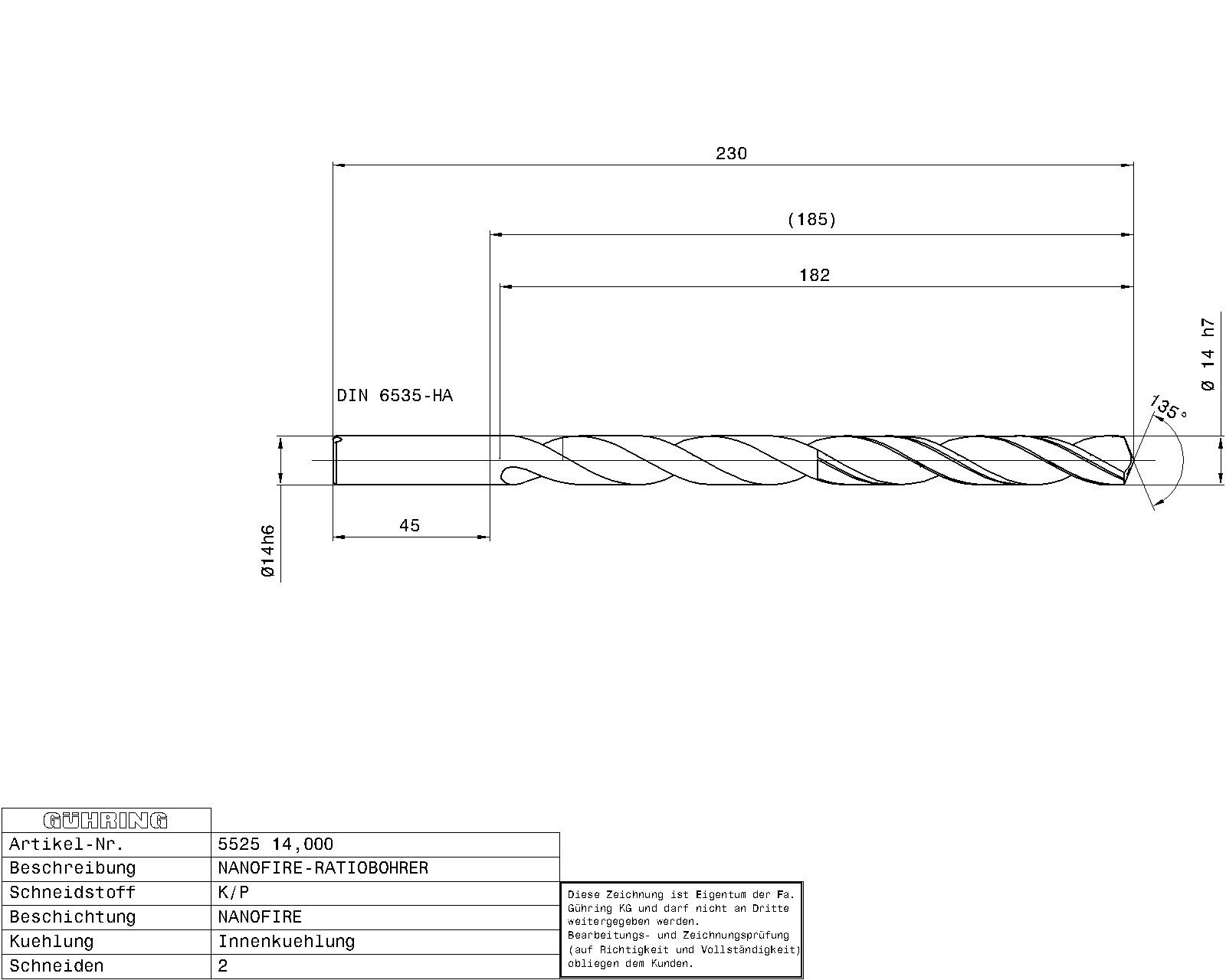 Guhring Carbide 12xd Radio Drill With Oil Feed. Fire Coated - Image 2
