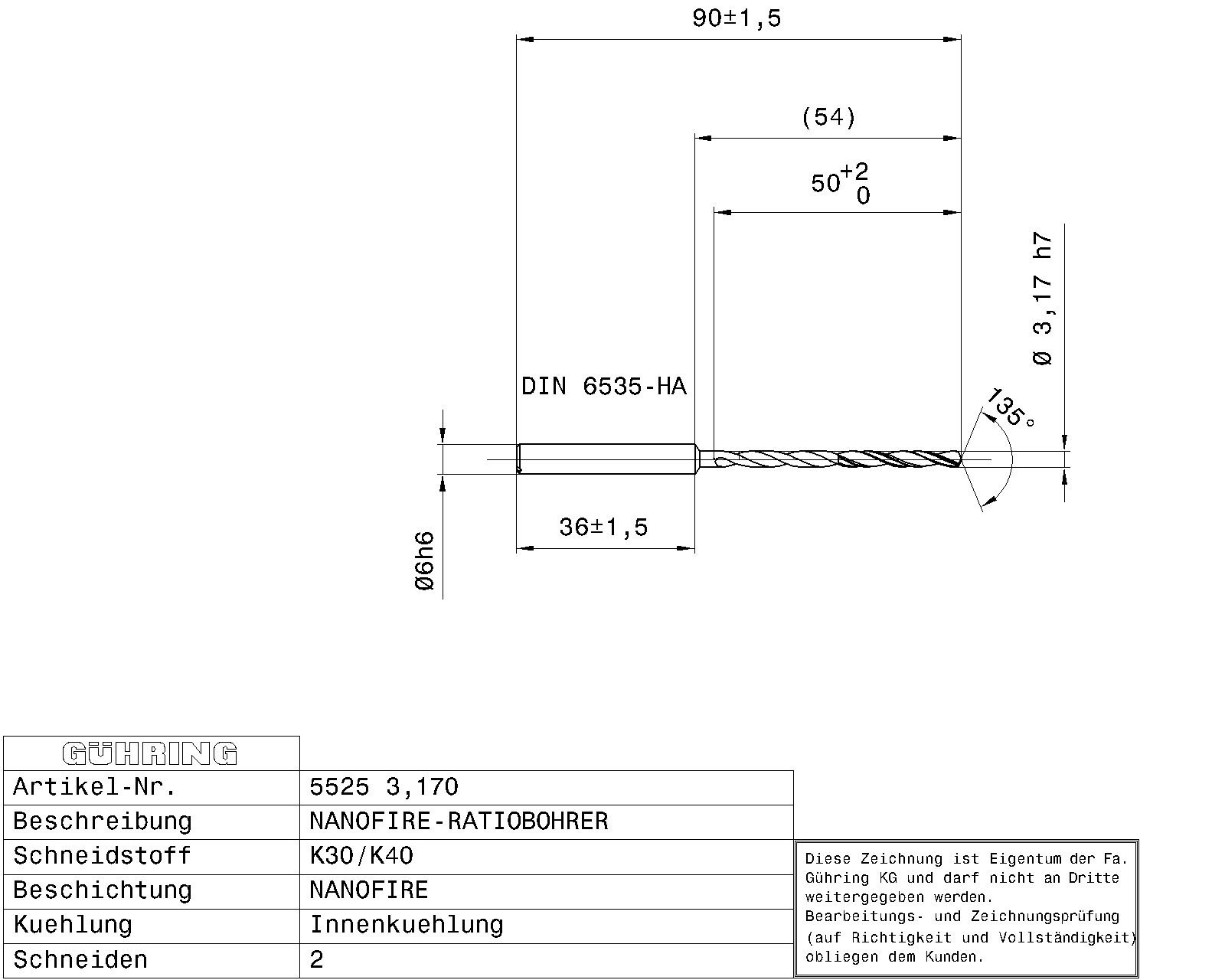 Guhring Carbide 12xd Radio Drill With Oil Feed. Fire Coated 1/8 - Image 2