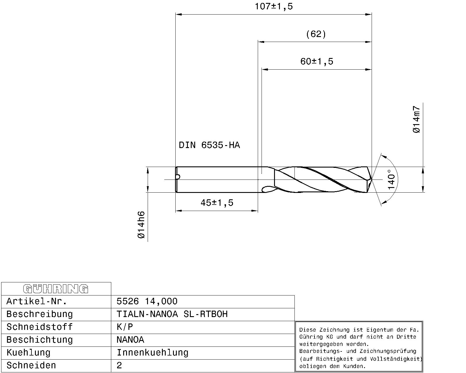 Guhring 3 x D Ratio Drill Thru Cool Carbide TiAlN Coated Stainless Steel - Image 2