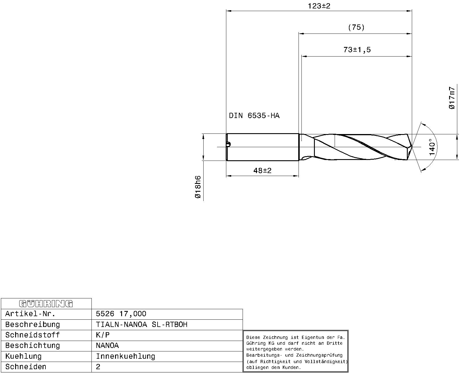 Guhring 3 x D Ratio Drill Thru Cool Carbide TiAlN Coated Stainless Steel - Image 2