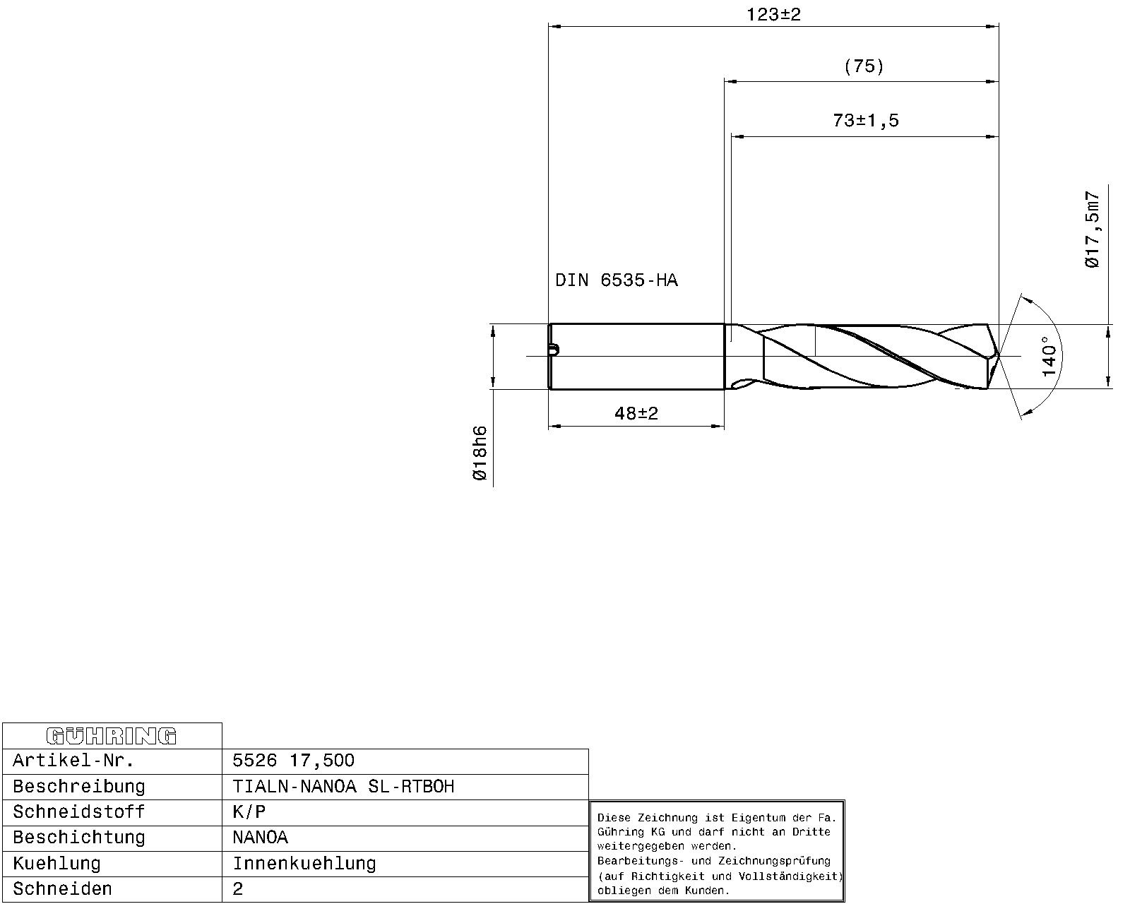 Guhring 3 x D Ratio Drill Thru Cool Carbide TiAlN Coated Stainless Steel - Image 2