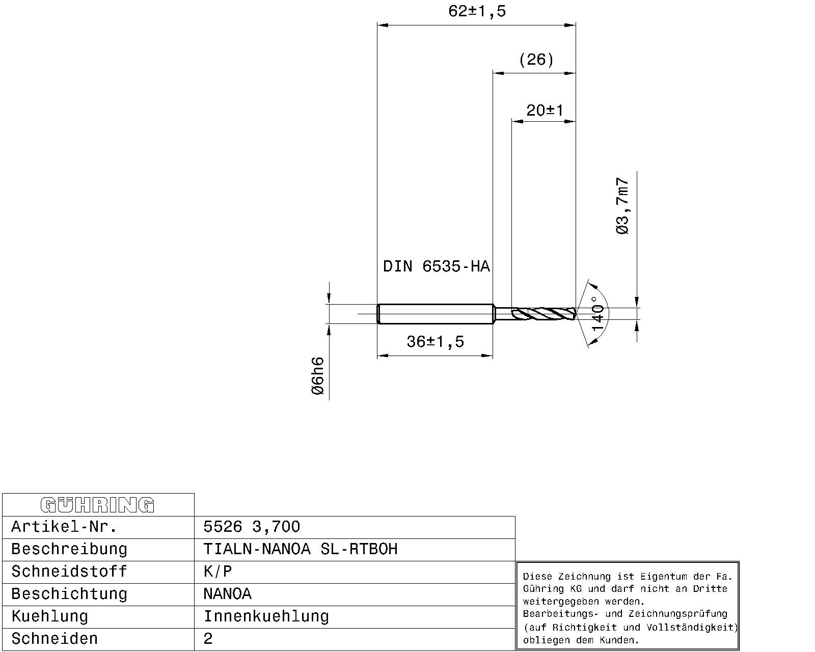 Guhring 3 x D Ratio Drill Thru Cool Carbide TiAlN Coated Stainless Steel - Image 2