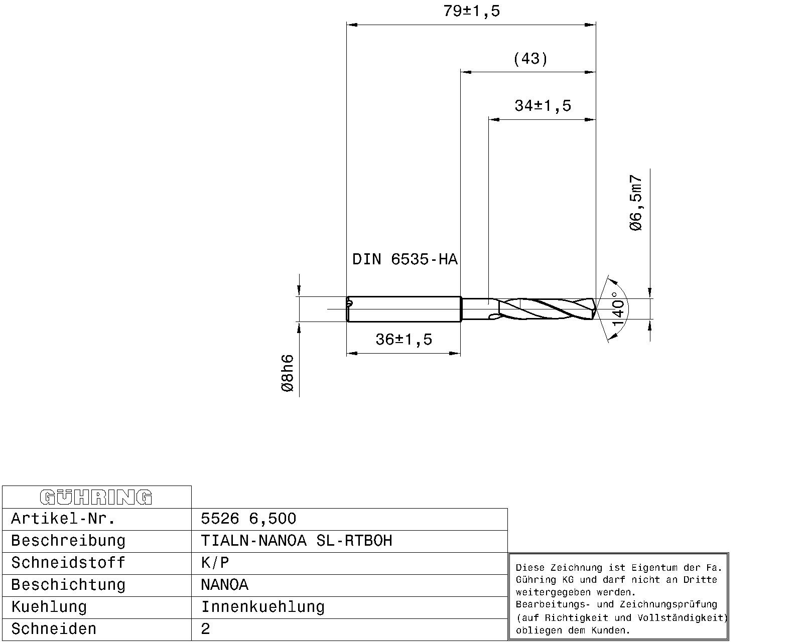 Guhring 3 x D Ratio Drill Thru Cool Carbide TiAlN Coated Stainless Steel - Image 2