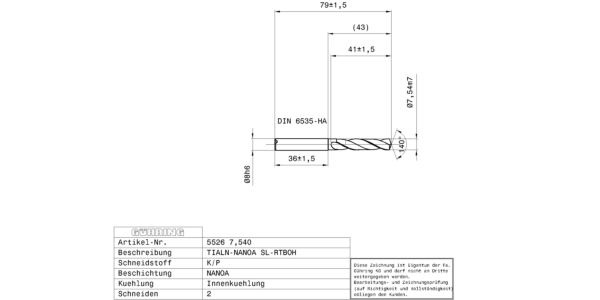 Guhring 3 x D Ratio Drill Thru Cool Carbide TiAlN Coated Stainless Steel 19/64 - Image 2