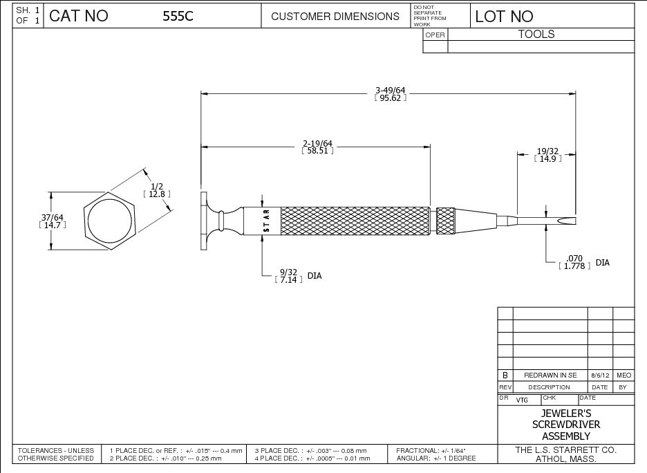 Starrett - Jewellers Screwdriver .070in (1.8mm) Blade Width - Image 2