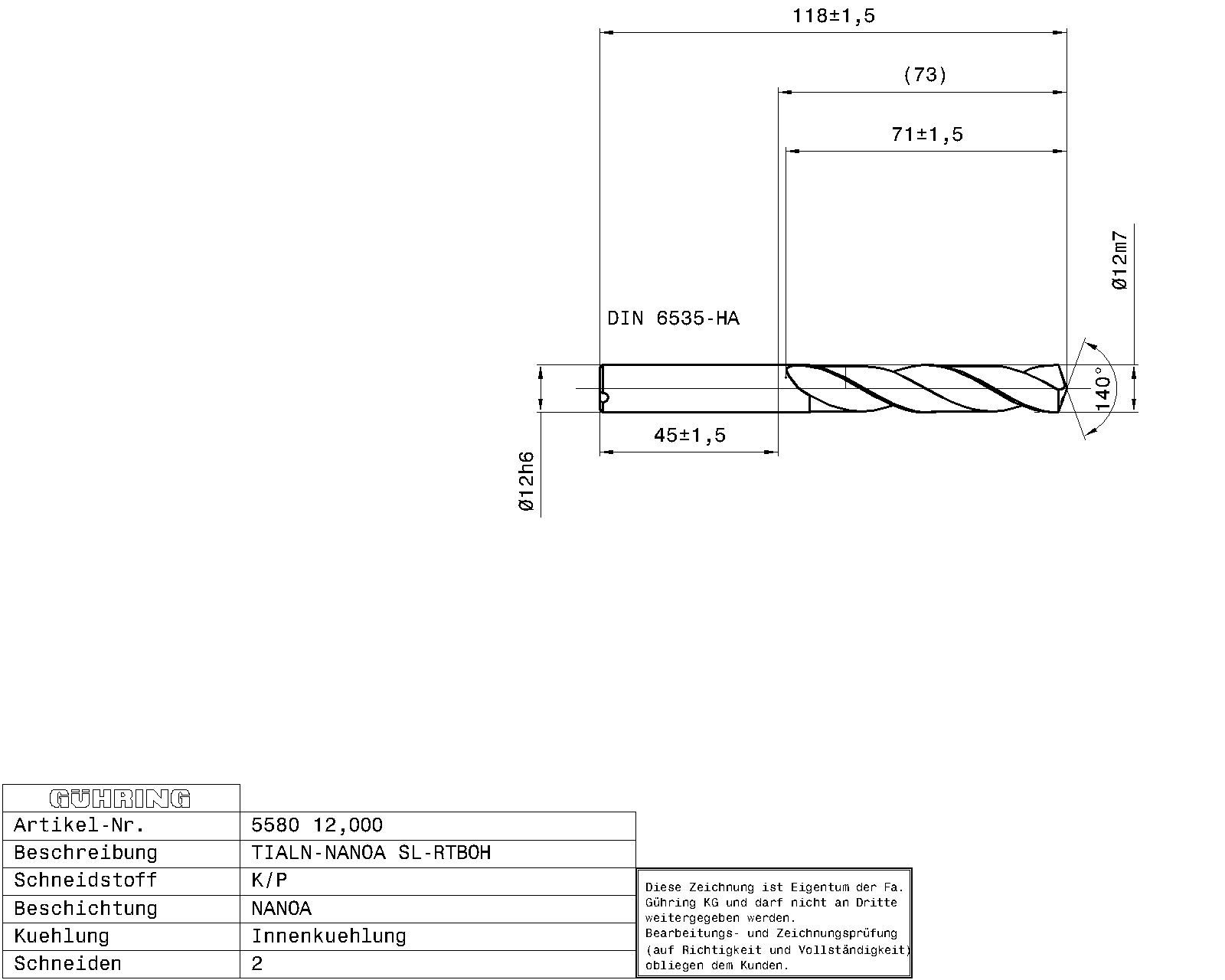 Guhring 5 x D ratio drill thru cool Carbide Fire Coated Stainless Steel - Image 2