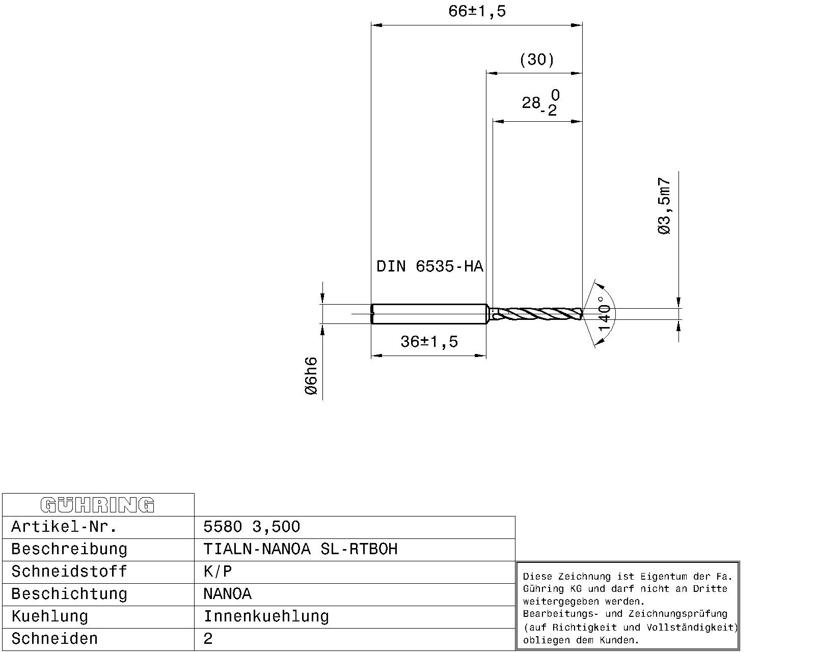 Guhring 5 x D ratio drill thru cool Carbide Fire Coated Stainless Steel - Image 2