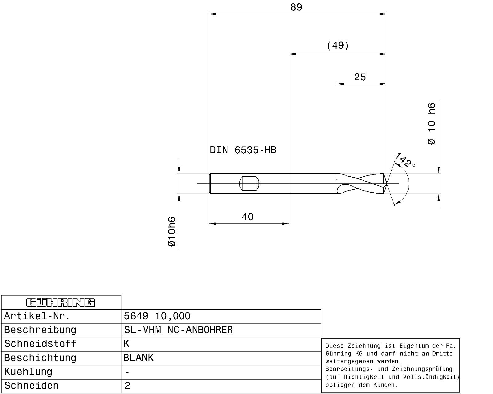 Guhring Solid Carbide NC Spotting Drill 142° - Image 2