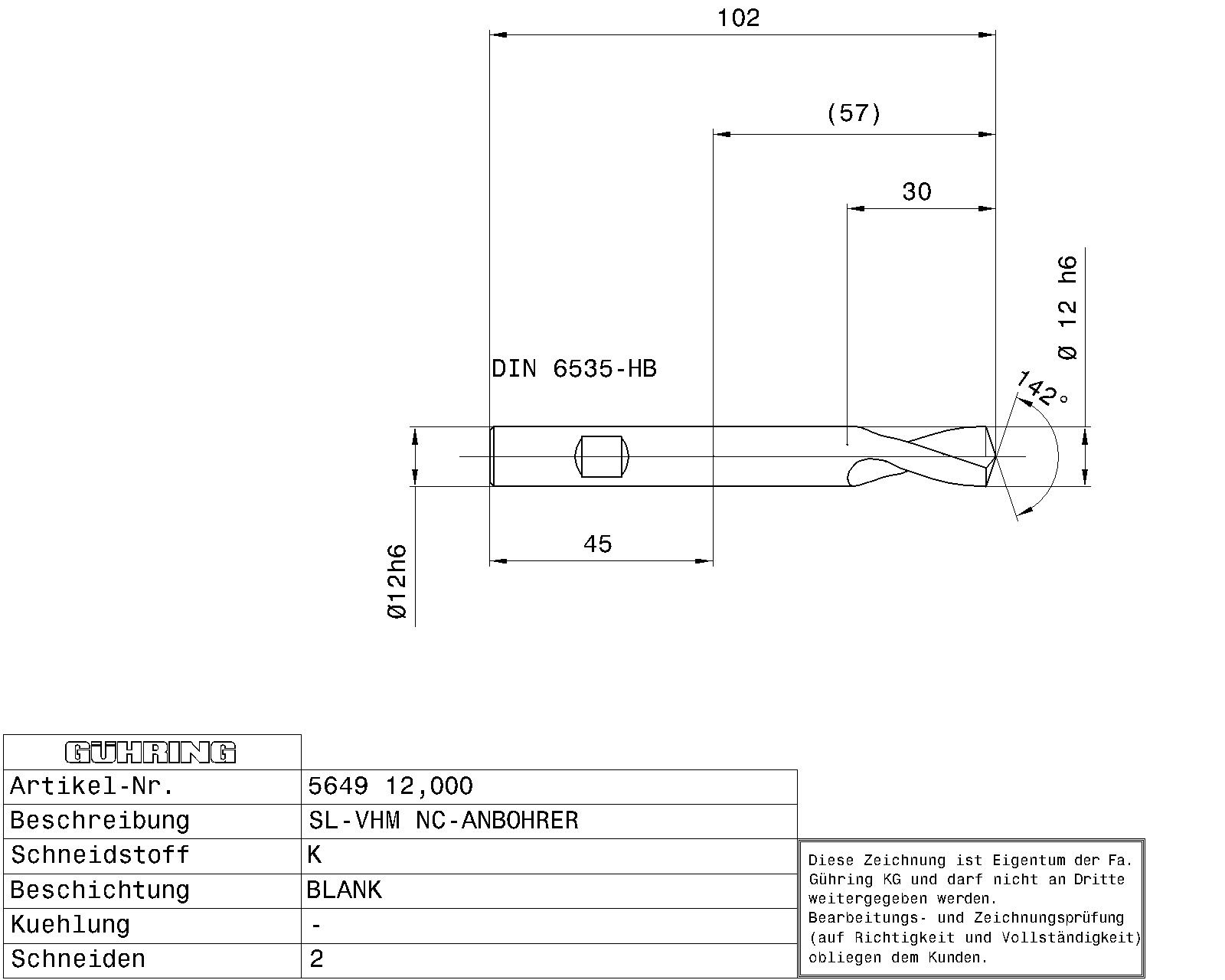 Guhring Solid Carbide NC Spotting Drill 142° - Image 2