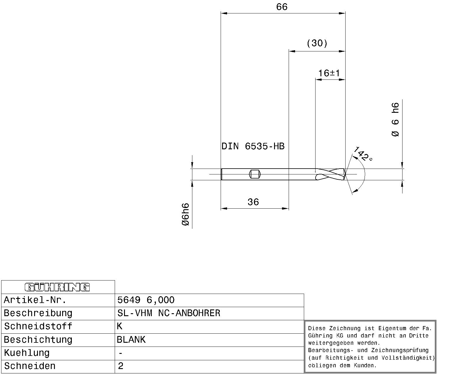 Guhring Solid Carbide NC Spotting Drill 142° - Image 2