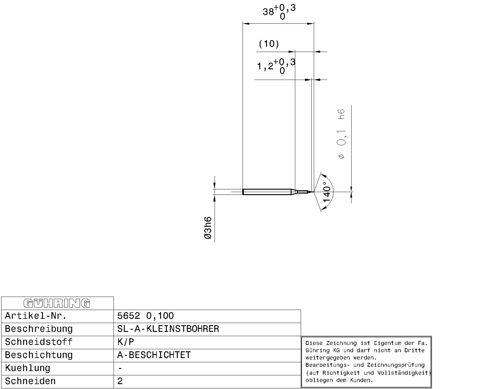 Guhring Solid carbide drill 38 OAL x 1.2mm flute TiAlN coated - Image 2