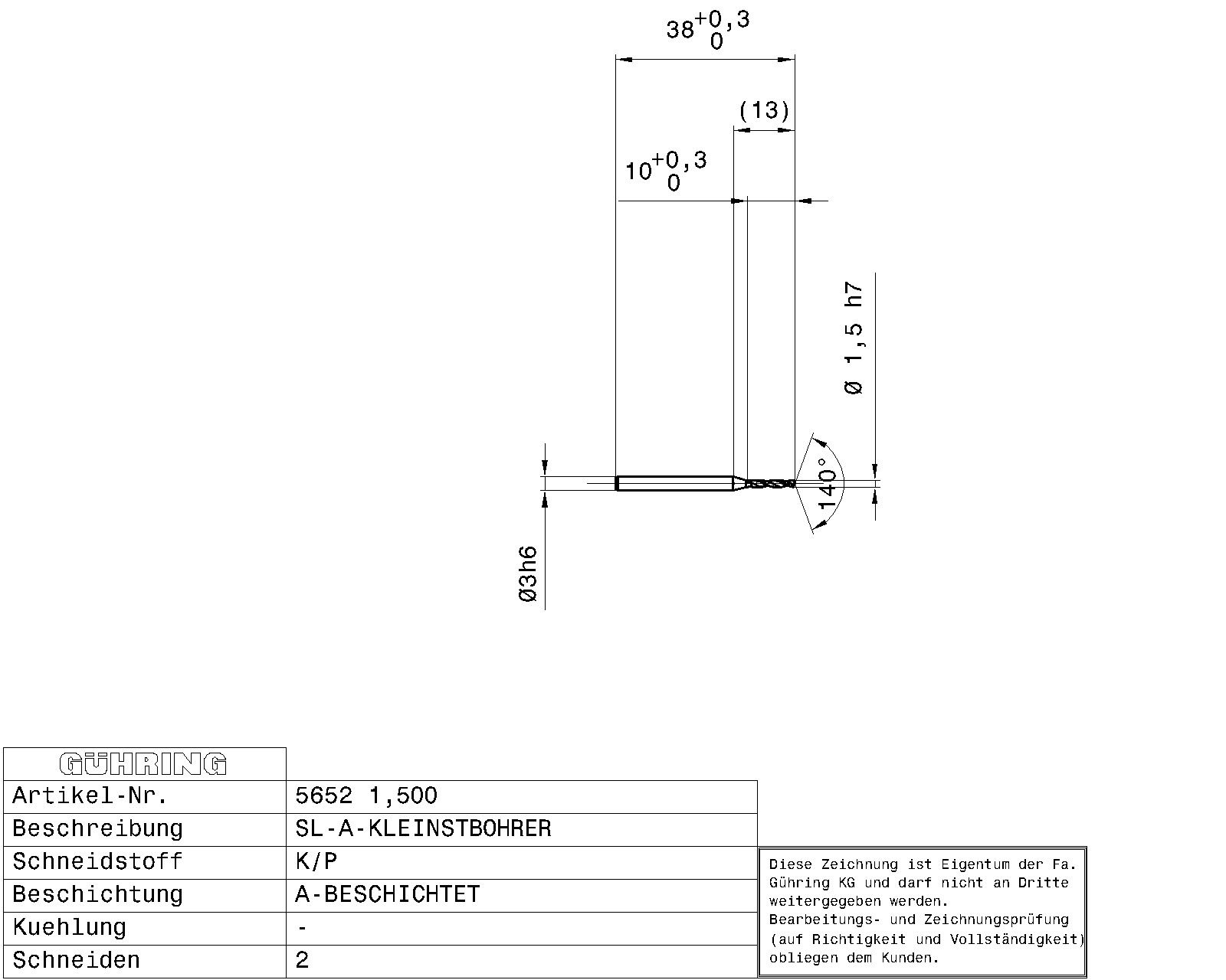 Guhring Solid carbide drill 38 OAL x 10mm flute TiAlN coated - Image 2