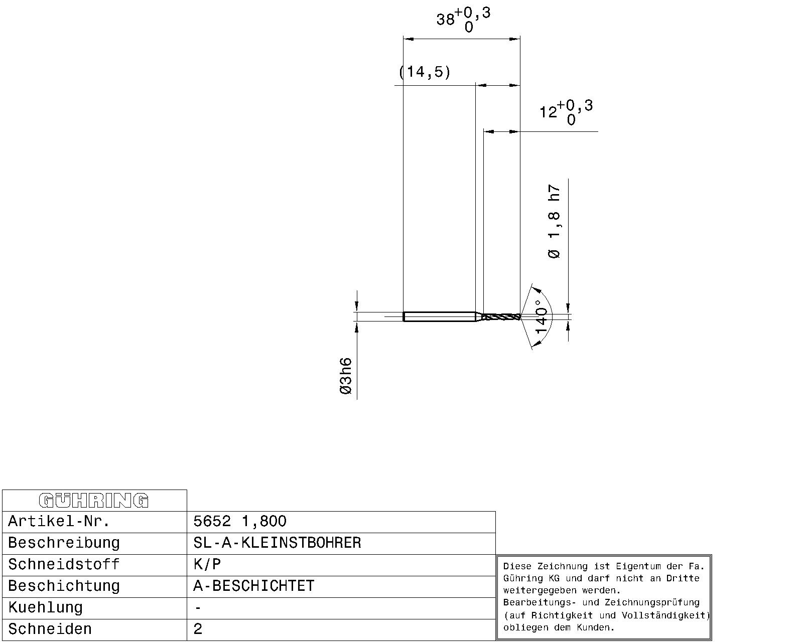 Guhring Solid carbide drill 38 OAL x 12mm flute TiAlN coated - Image 2