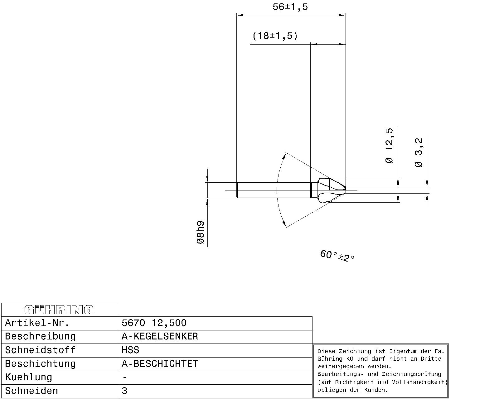 Guhring Countersink SpyroTec 60deg 12.5mm HSCO T - Image 2
